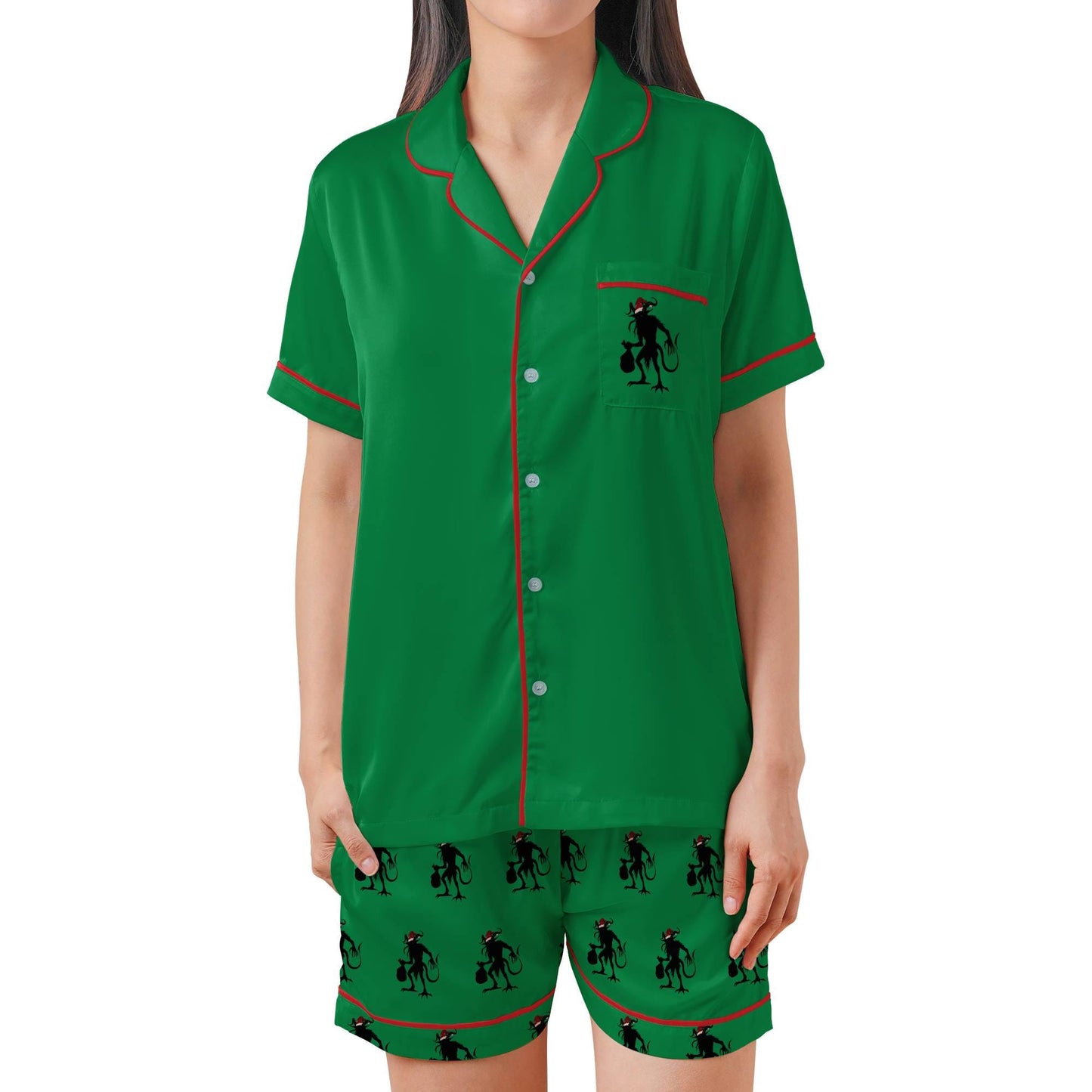 Krampus Satin Short Sleeves Pajama Set, The Krampus Christmas Women's Pajamas
