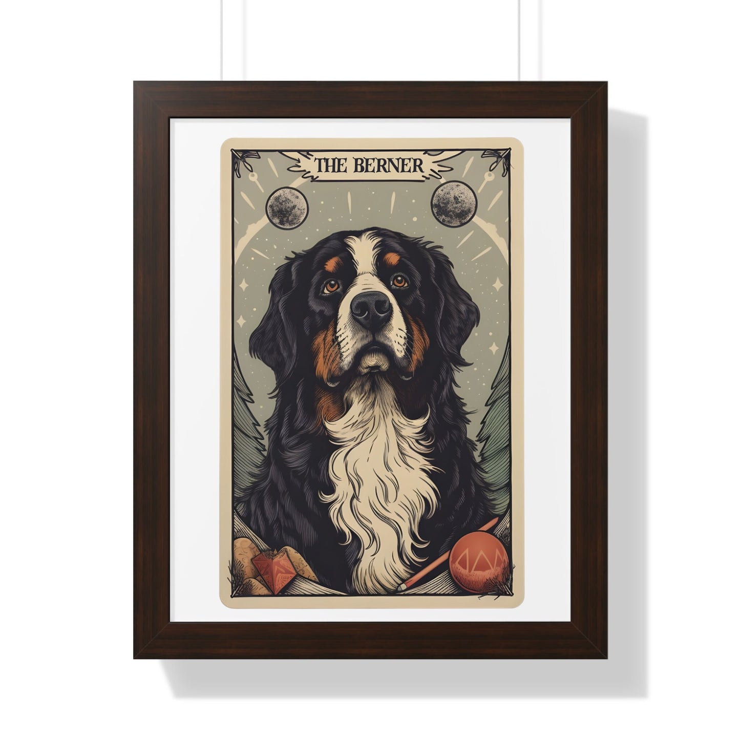 Bernese Mountain Dog Tarot Card Print - Framed Wall Art for Berner Moms
