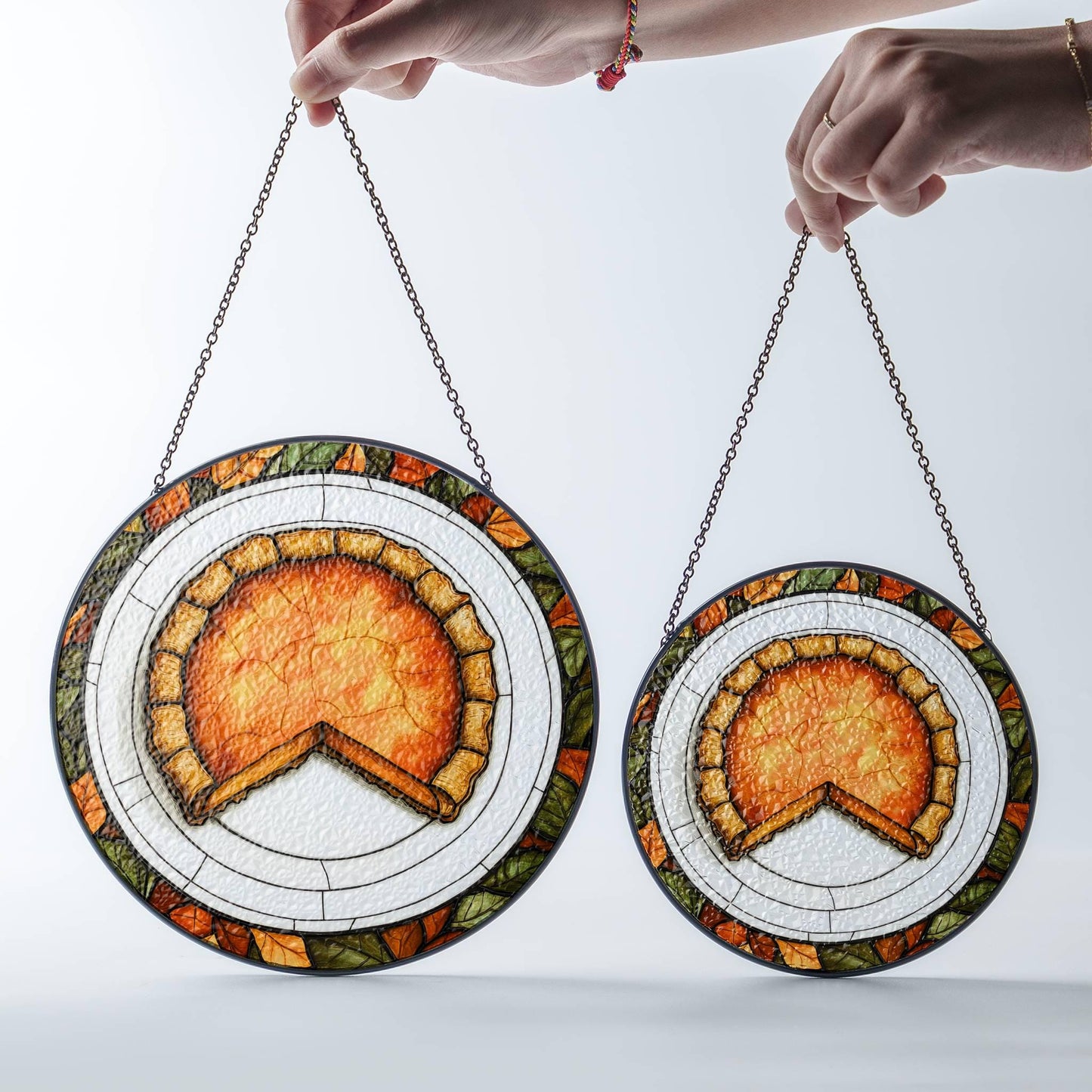 Pumpkin Pie Stained Glass SunCatcher Thanksgiving Window Hanging Home Decor