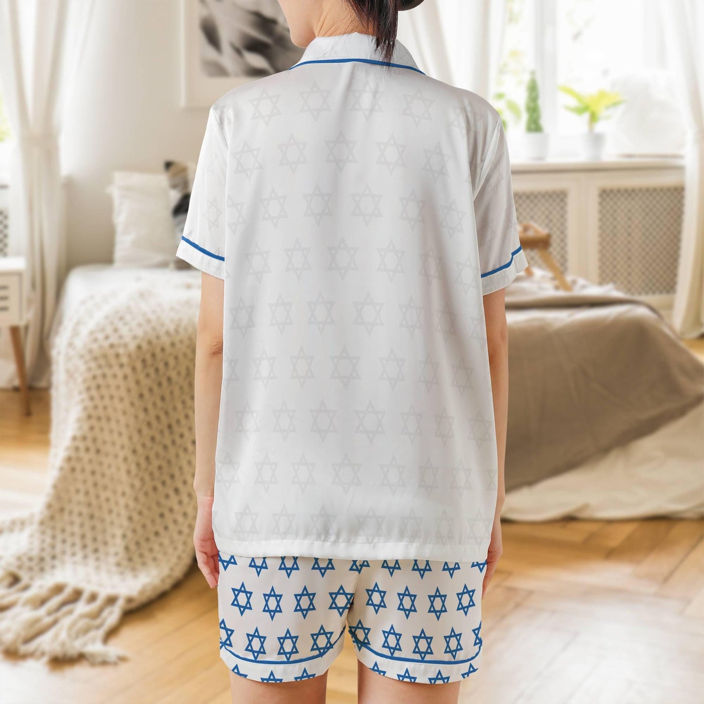 Star of David Pajama Set - Womens Satin Short Sleeve Hanukkah Gift