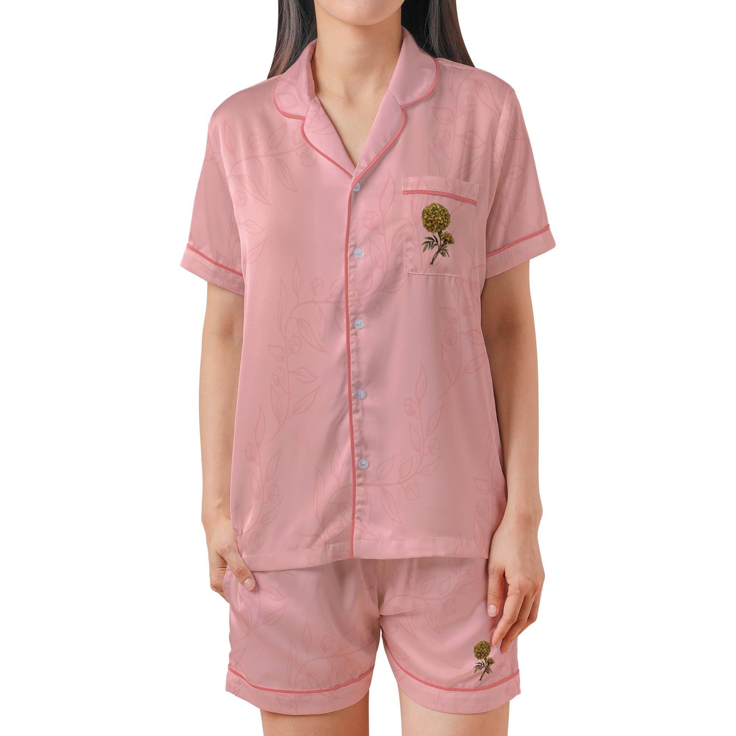 October Birth Flower Pajama Set - Marigold Womens Short Sleeves Light Pink