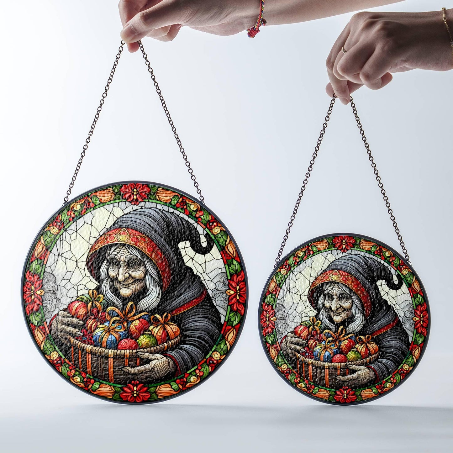 La Befana Suncatcher Faux Stained Glass Italian Christmas Baboushka Window Decor