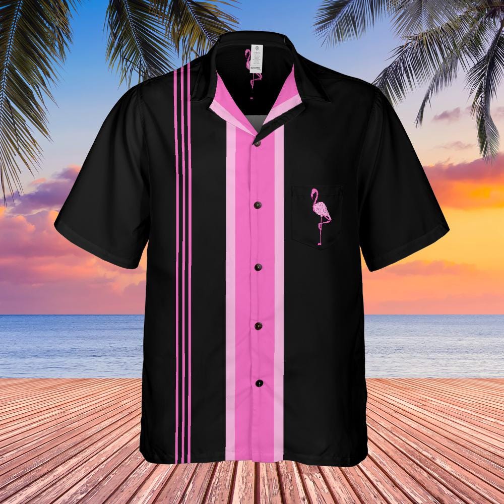 Flamingo Button Down Shirt with Pocket, Flamingos Shirt Short-sleeve Hawaiian Shirt