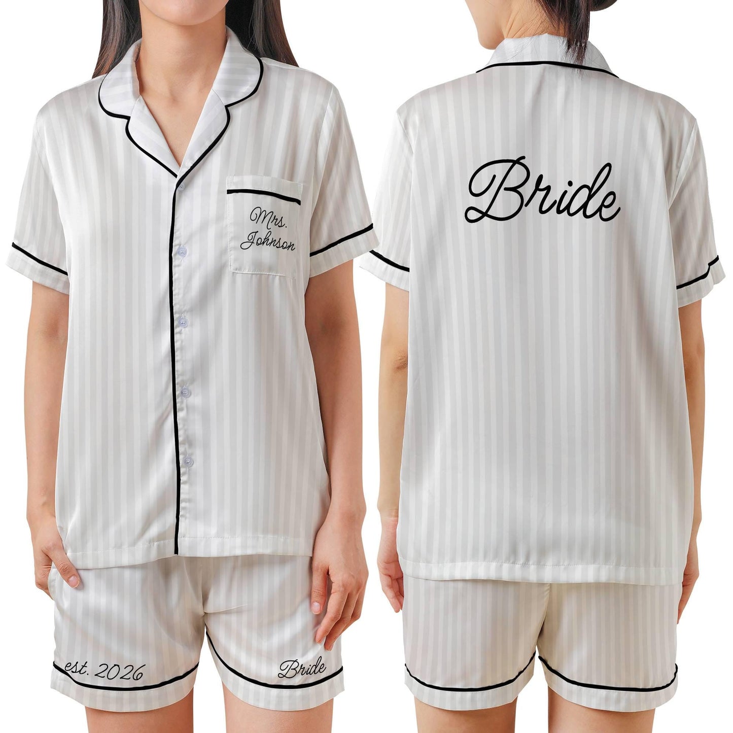 Bride Pajama set, Personalized Bridal PJs Short Sleeve PJ with shorts
