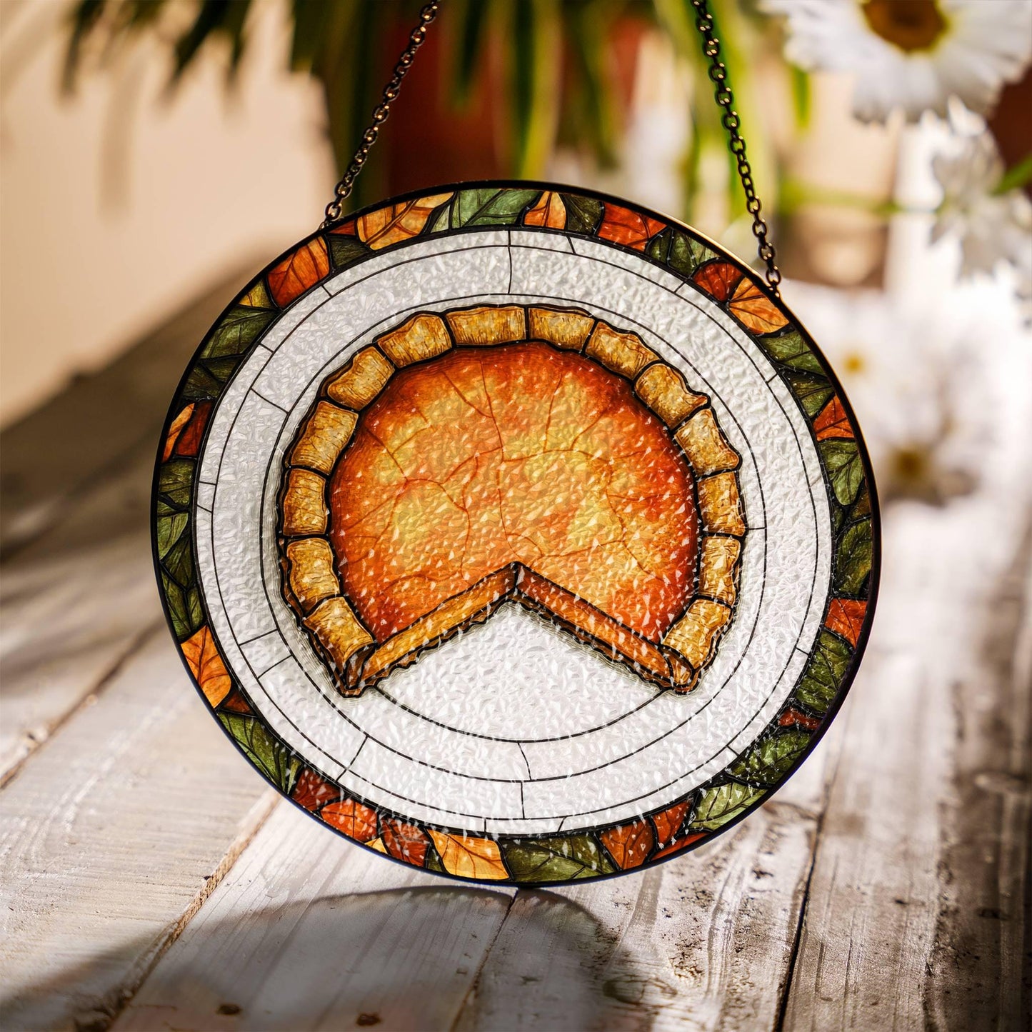 Pumpkin Pie Stained Glass SunCatcher Thanksgiving Window Hanging Home Decor