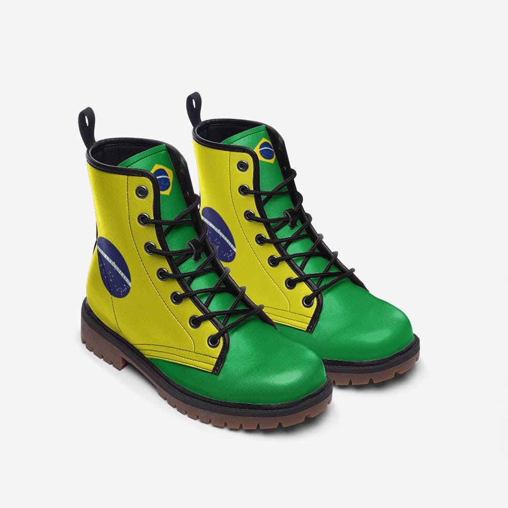 Brazil Flag Boots Vegan Leather Combat Boots Brazilian Flag Shoes