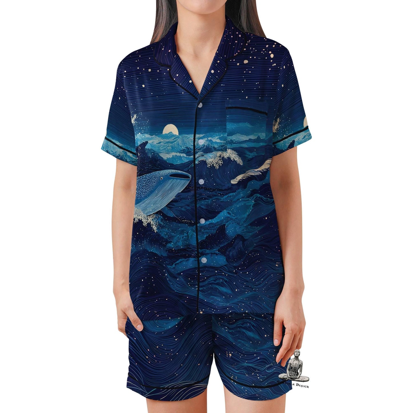 Whale Shark Satin Pajama Set - Short Sleeve Ocean Lover Gift Pajamas Set