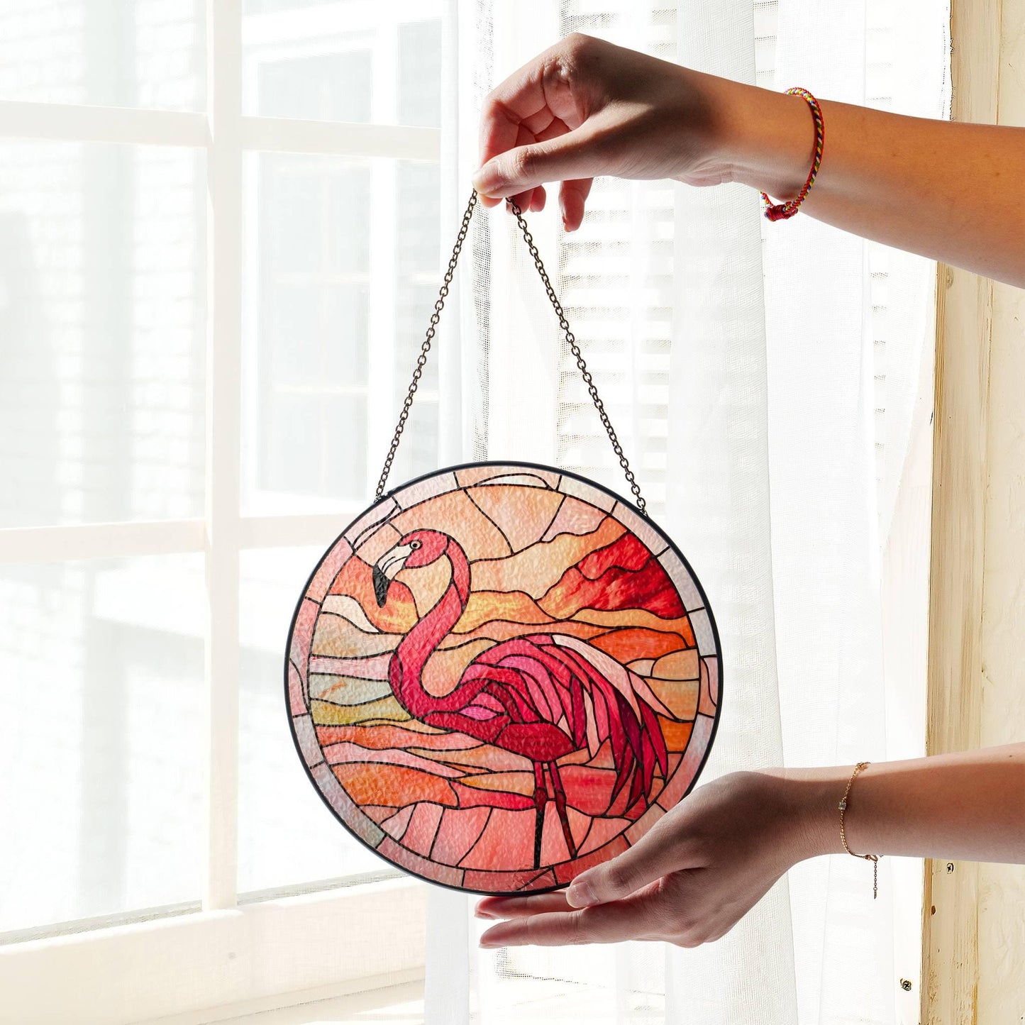 Flamingo Stained Glass Sun Catcher Bird Light Catcher Window Hanging Flamingo Home Decoration