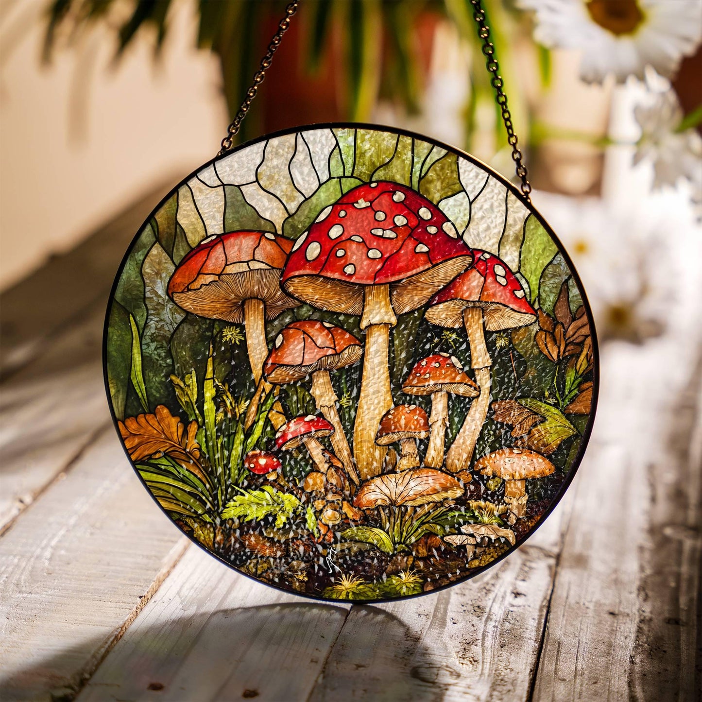 Mushroom Stained Glass SunCatcher Fungi Mycology Window Hanging Home Decoration