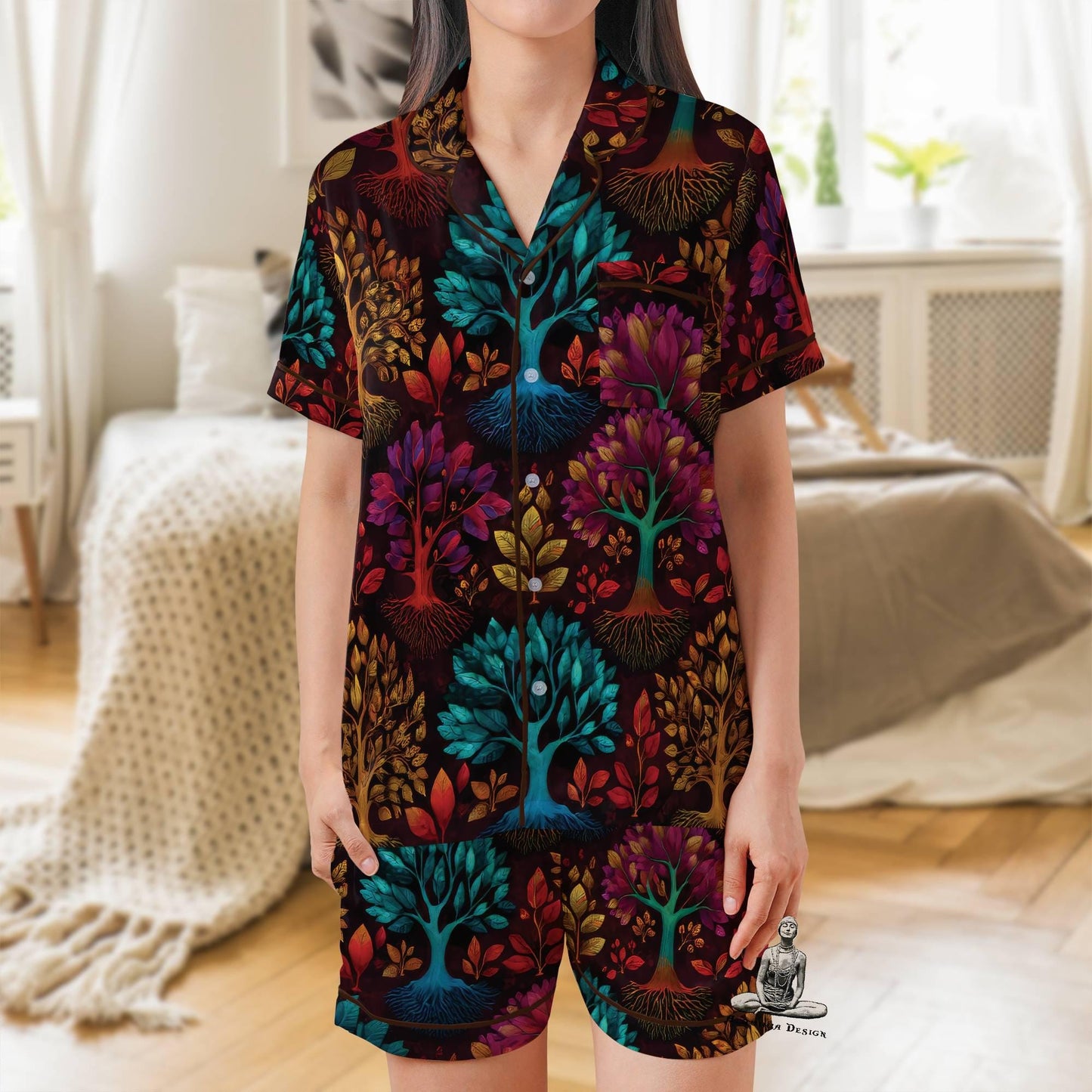Tree of Life Pajama Set Short Sleeves, Tree of Life Woman's Satin Pajamas
