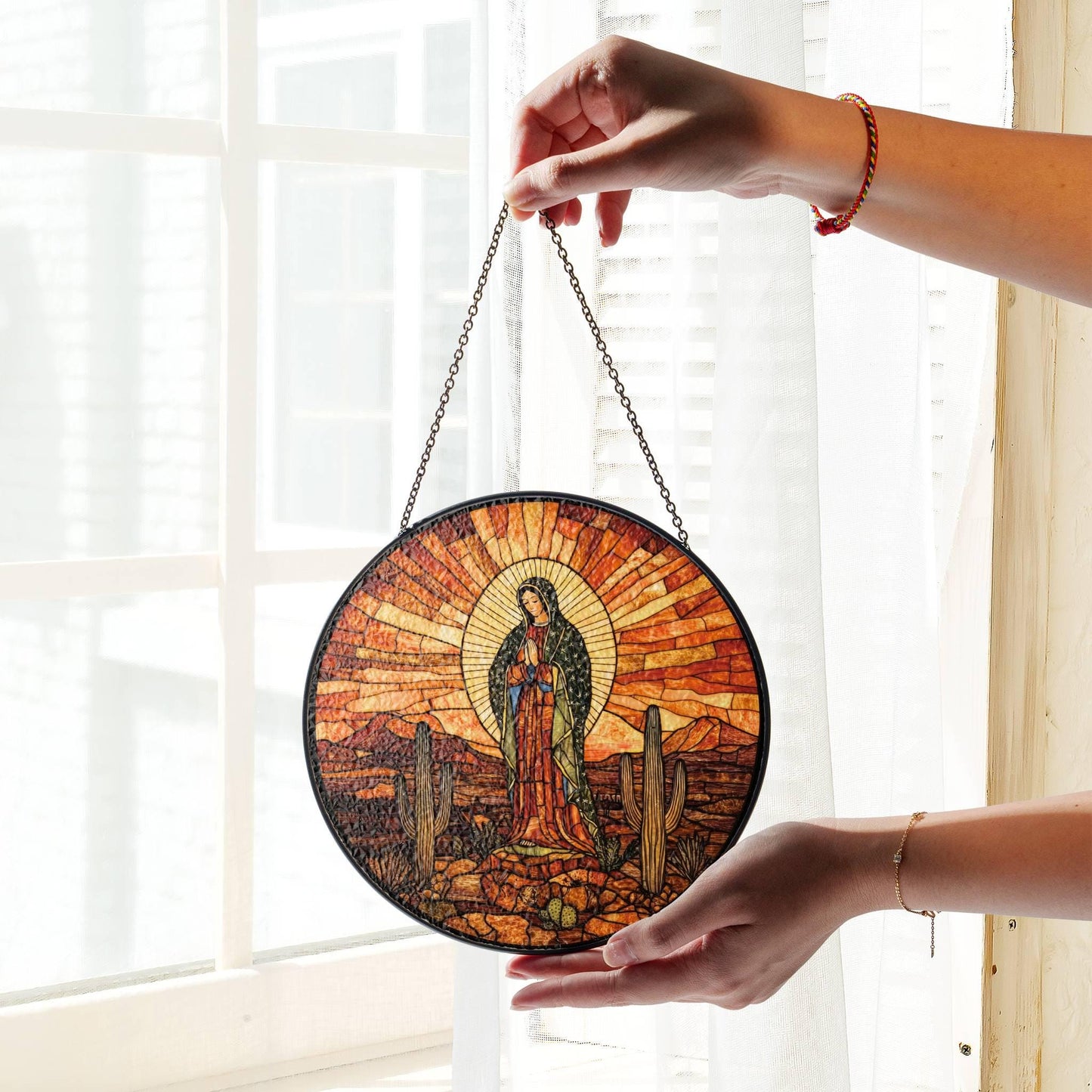 Our Lady of Guadalupe Stained Glass SunCatcher Catholic Art Window Hanging Decor