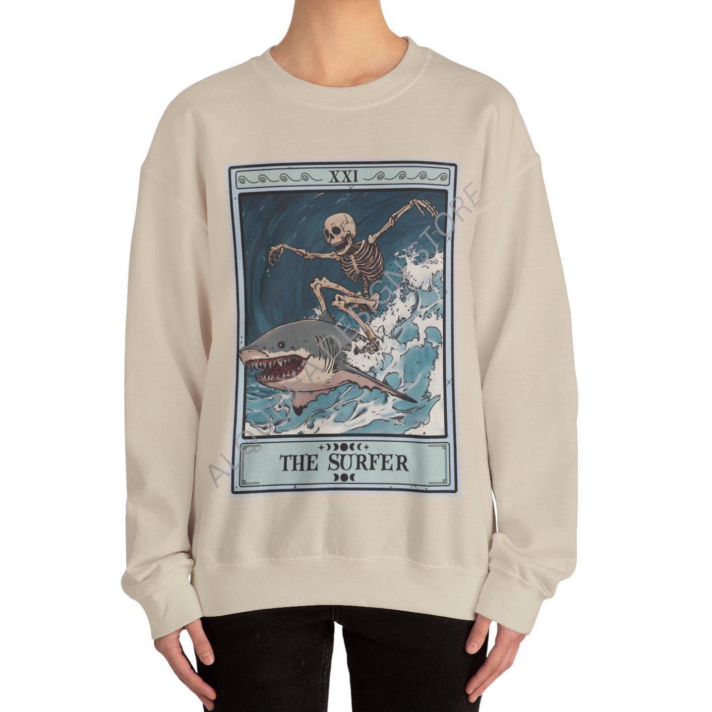 The Surfer Tarot Card Sweatshirt - Gift for Beach Lovers Ocean Enthusiasts