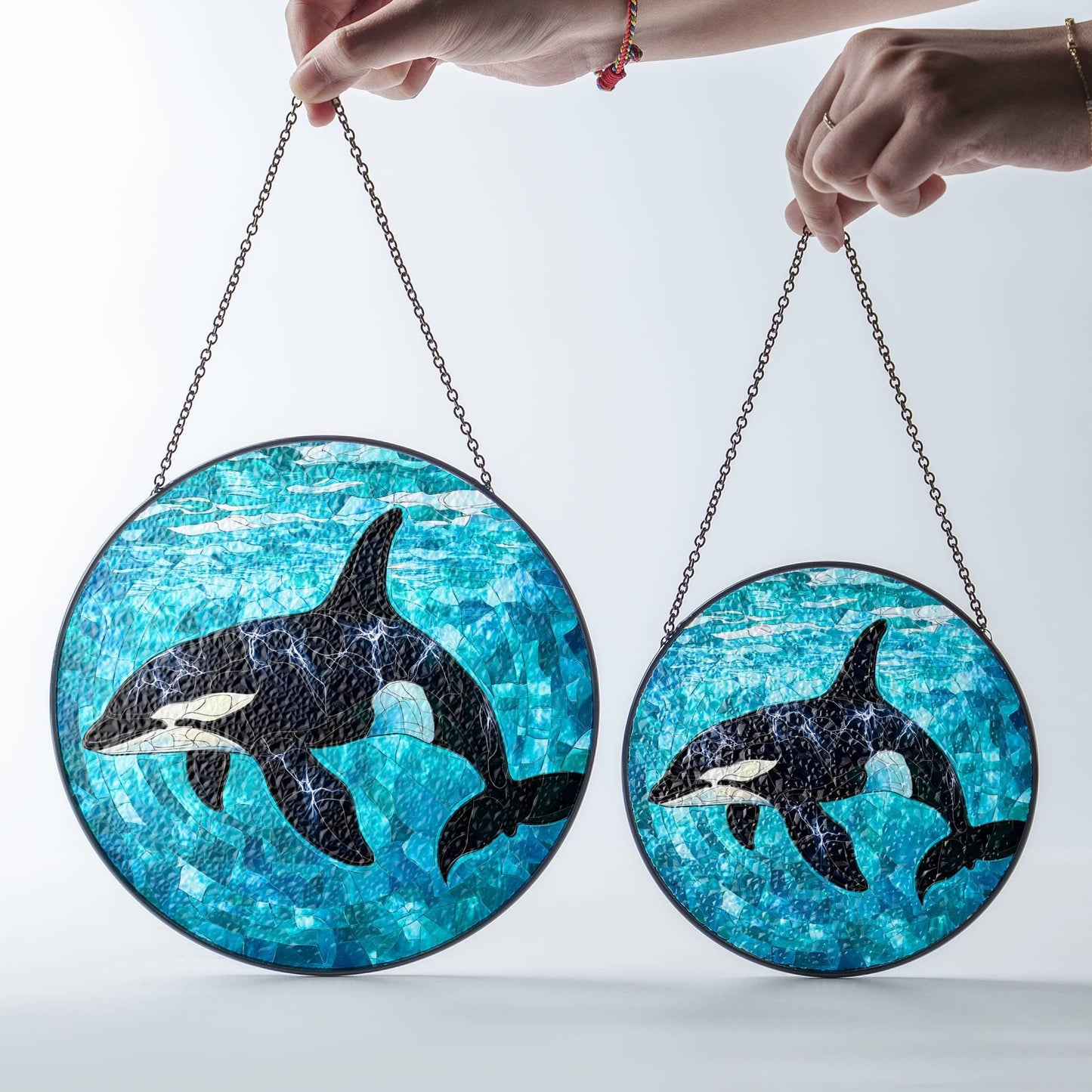 Orca Stained Glass Sun Catcher - Ocean Art Window Decoration for Sea Life Lovers