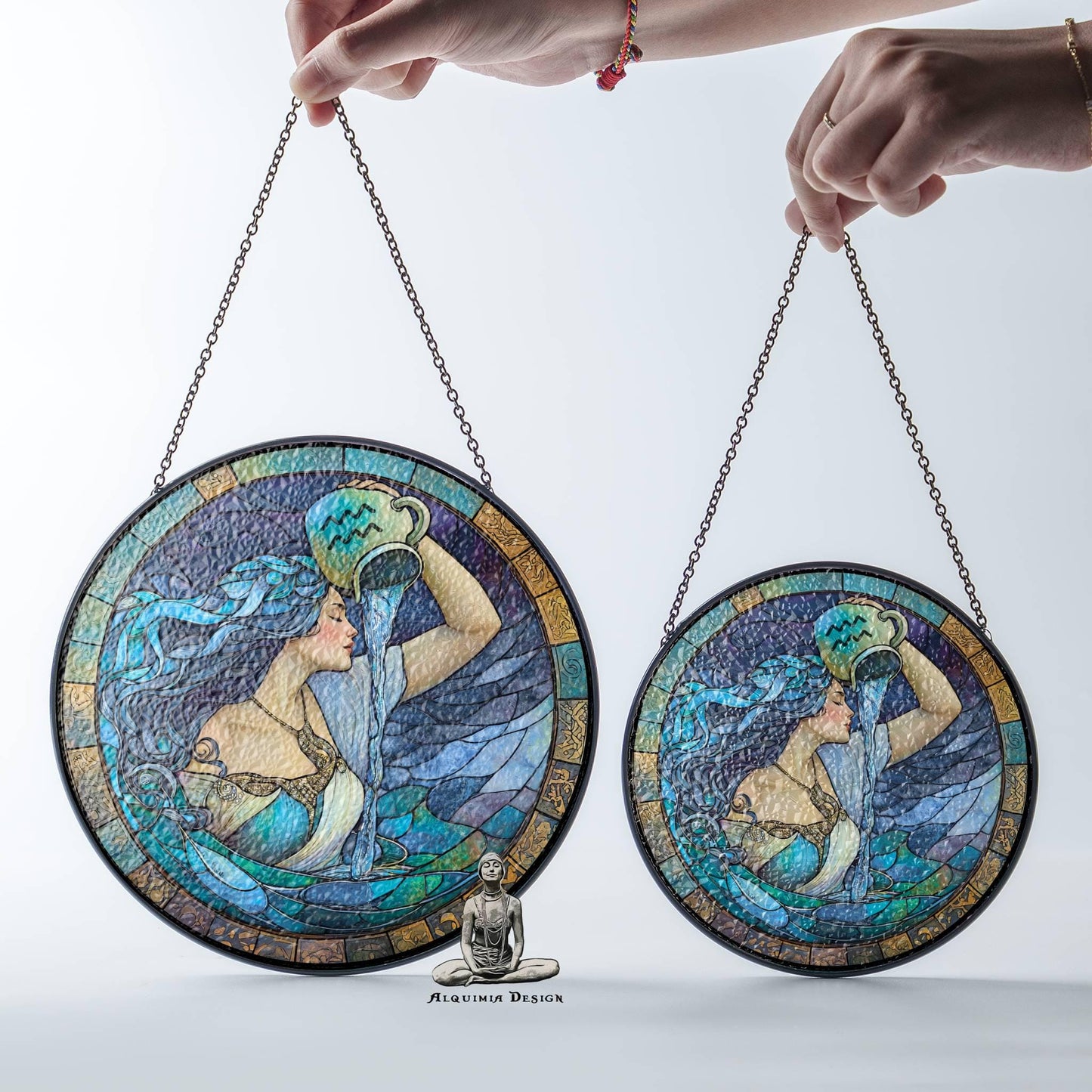 Aquarius Stained Glass Zodiac SunCatcher Aquarius Gift Window Hanging