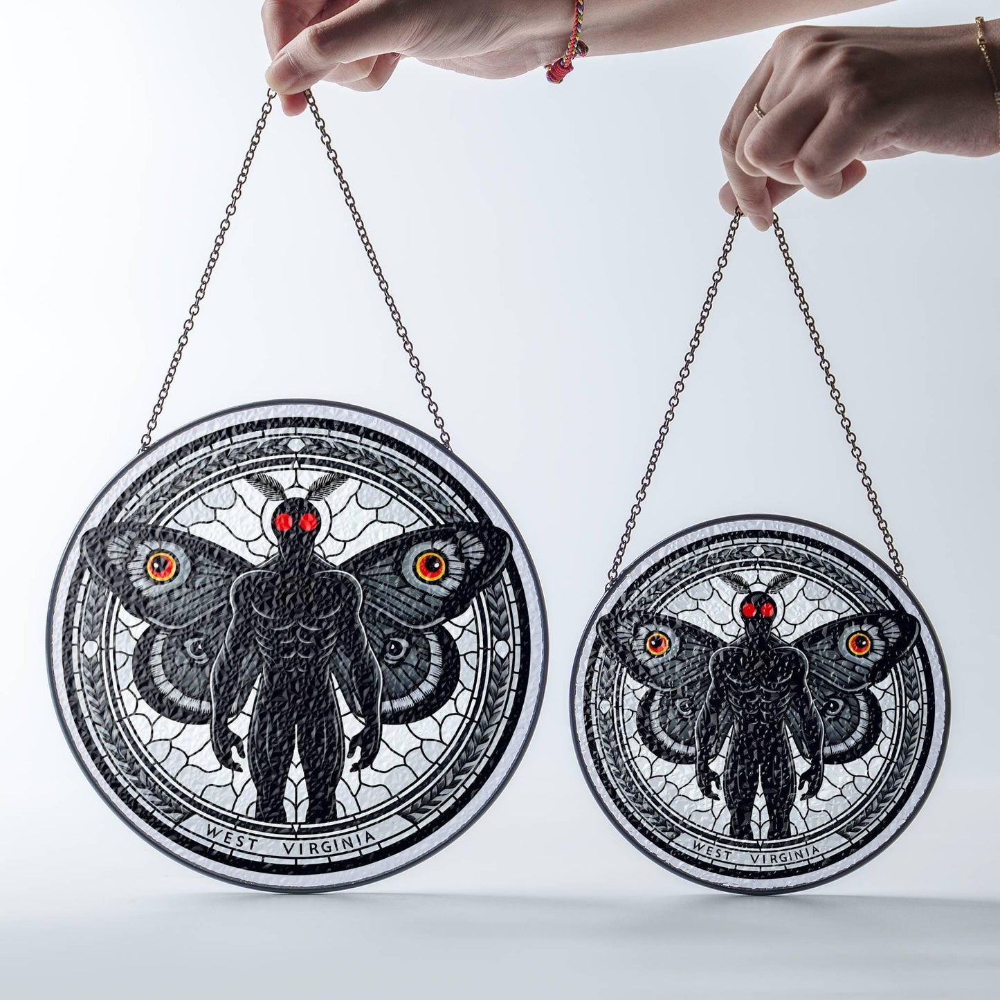 Mothman Stained Glass Sun Catcher - Cryptid Window Hanging Decor