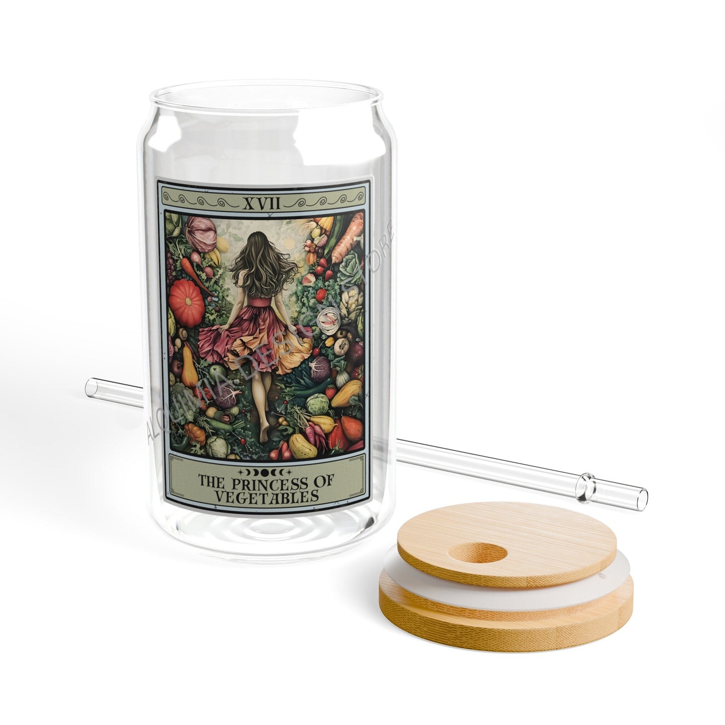 Vegetable Lover Tumbler - 16oz Tarot Card Sipper Glass with Bamboo Lid