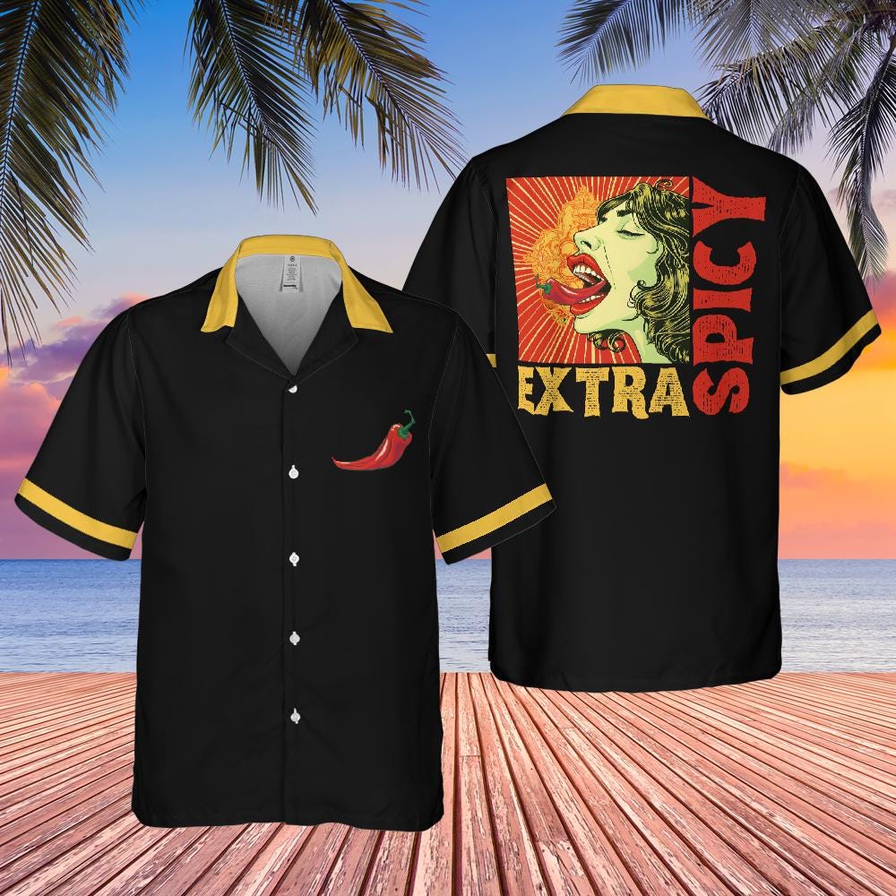 Extra Spicy Button Down Shirt, Spicy Food Short-sleeve Hawaiian Shirt Spicy Chili Shirt