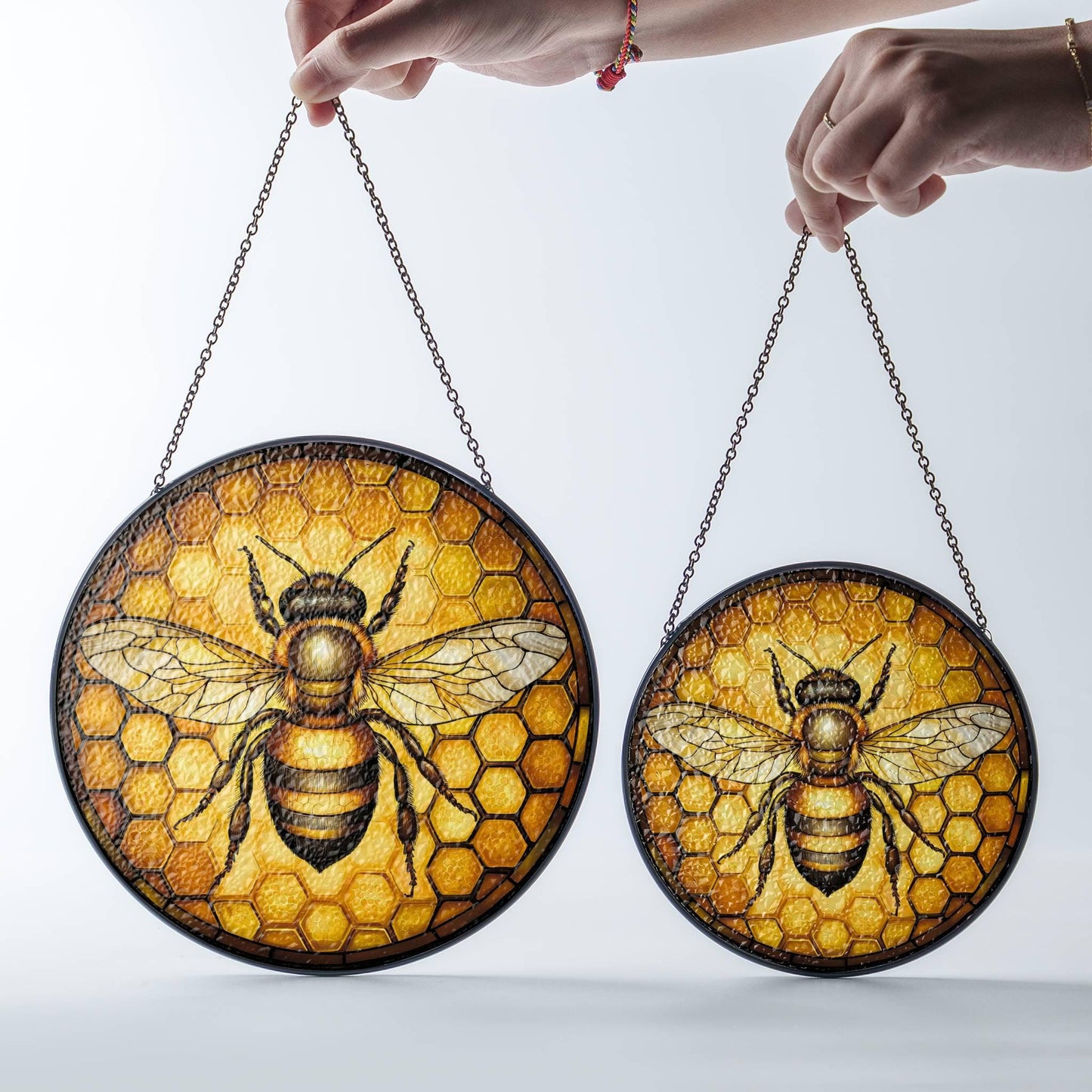 Bee Stained Glass SunCatcher Honey Bee with Flowers Window Hanging Decor