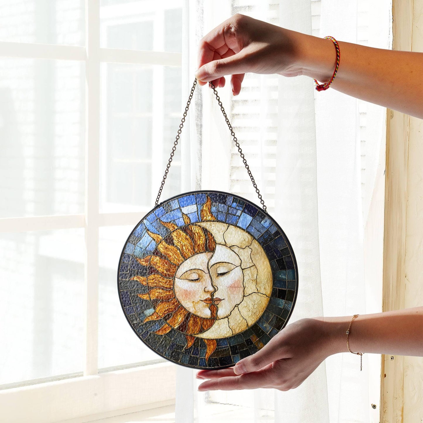 Stained Glass Sun Moon SunCatcher - Decorative Window Hanging