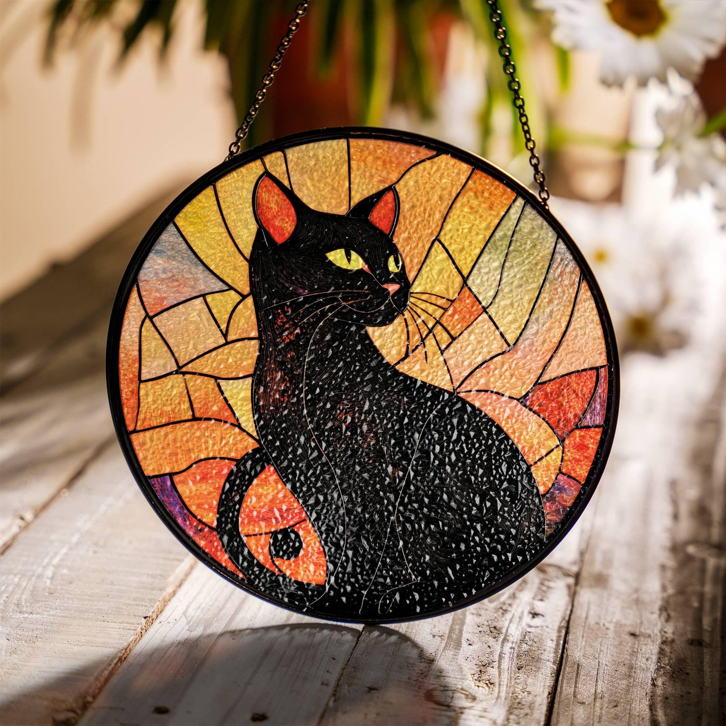 Black Cat Stained Glass Cat SunCatcher Window Hanging Cat Owner Gift