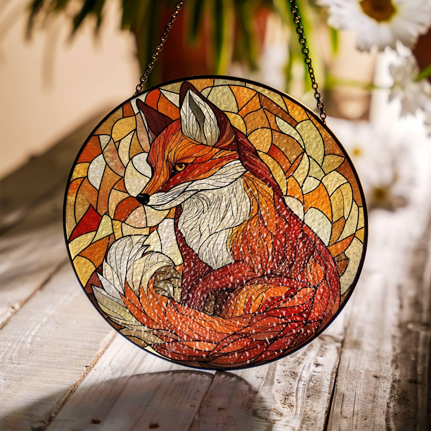 Fox Stained Glass Sun Catcher Fox Lover Gift Light Catcher Window Hanging Wild Animal Home Decoration Gift