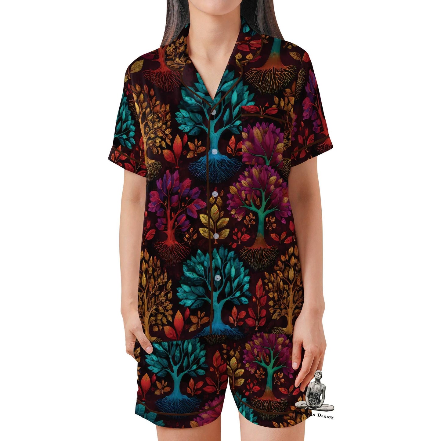 Tree of Life Pajama Set Short Sleeves, Tree of Life Woman's Satin Pajamas