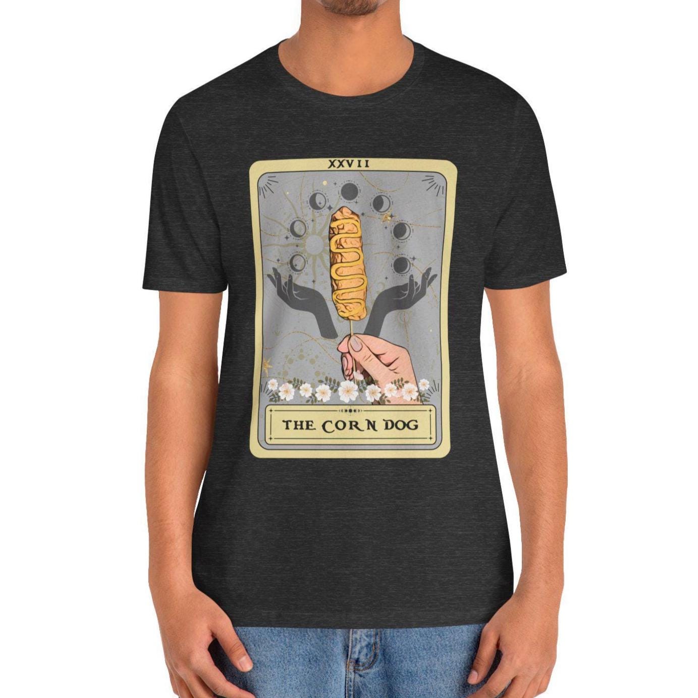 Corn Dog Tarot Card Shirt - Foodie Gift Tee with Mustard Design