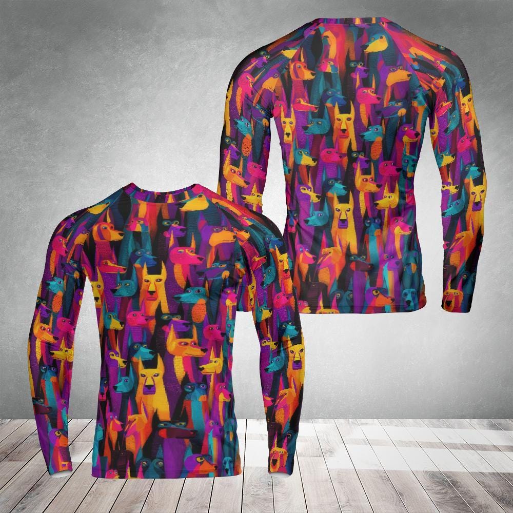 Colorful Dog Rash Guard - Long Sleeve MMA Compression Shirt for Jiu Jitsu