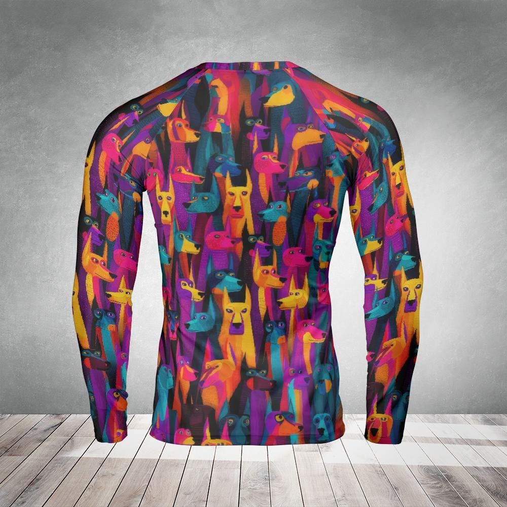 Colorful Dog Rash Guard - Long Sleeve MMA Compression Shirt for Jiu Jitsu