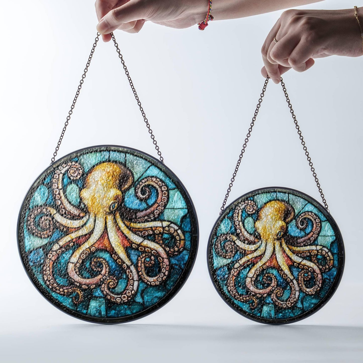 Octopus Stained Glass Sun Catcher - Sea Life Window Hanging Decor