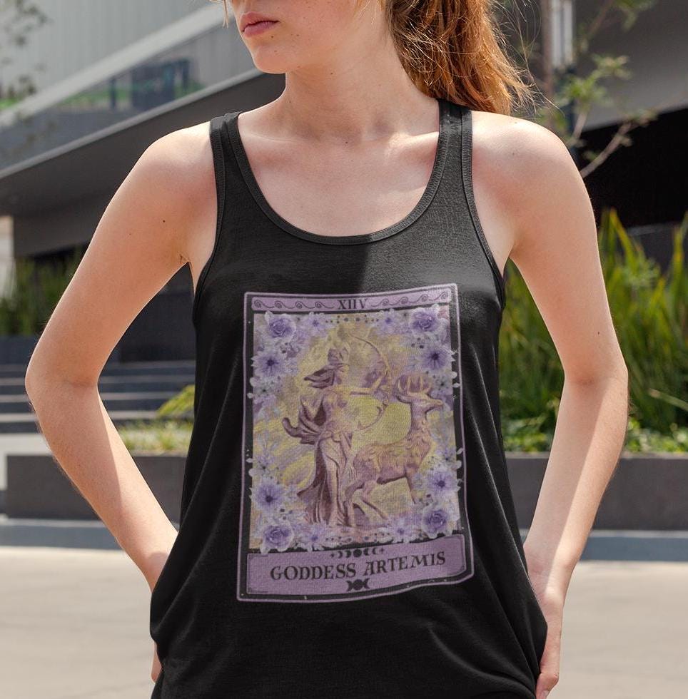 Goddess Artemis Tarot Card Tank Top, Greek Goddess Shirt Greek Mythology