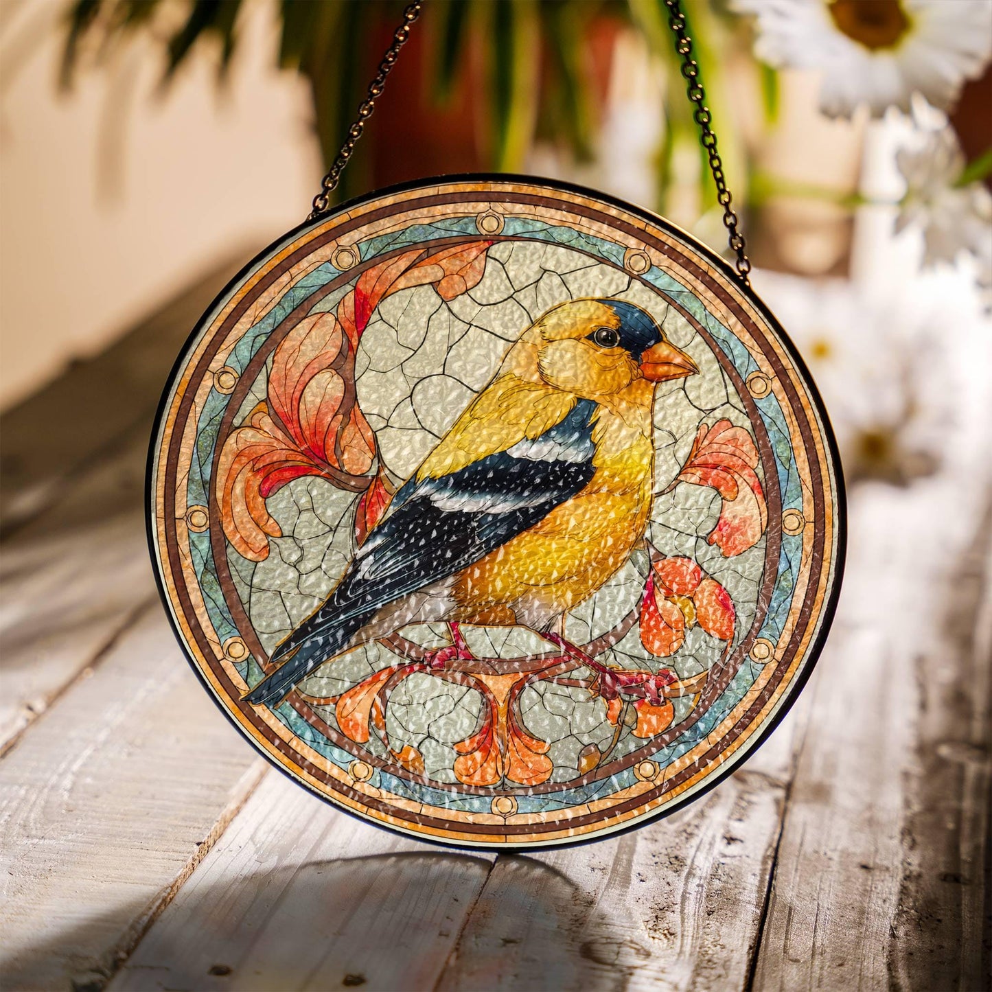 Goldfinch Stained Glass Sun Catcher - Bird Lover Window Decoration Art