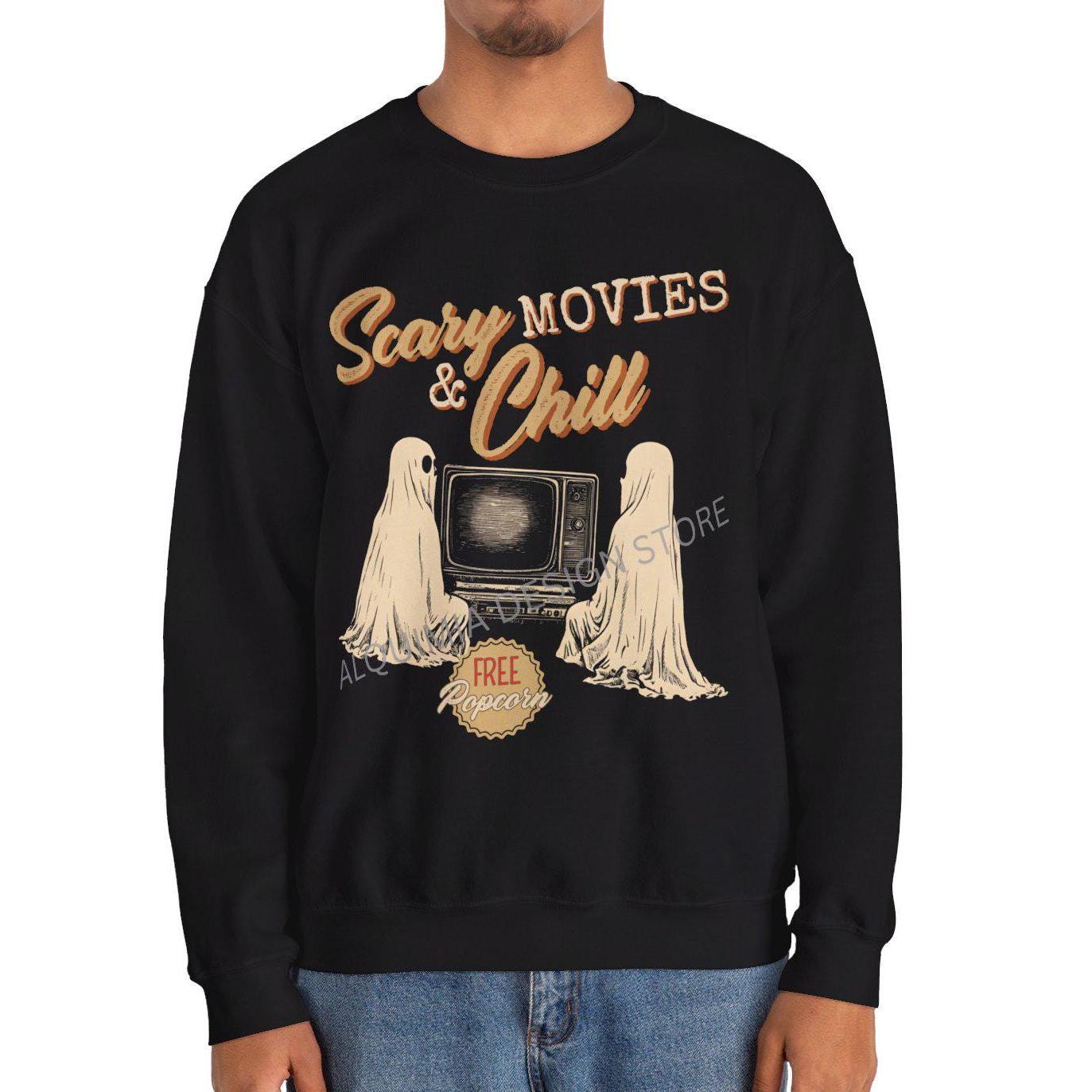 Vintage Halloween Sweatshirt - Scary Movies Chill Ghost Sweater