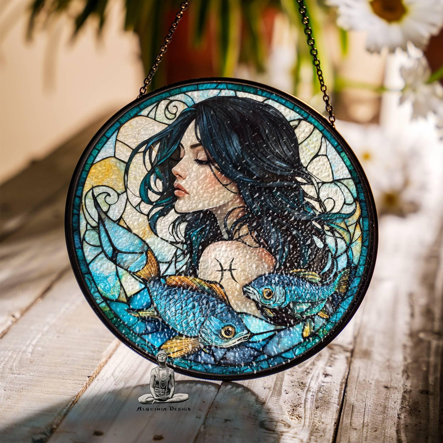 Pisces Stained Glass Zodiac SunCatcher Astrology Pisces Decor Window Hanging Pisces