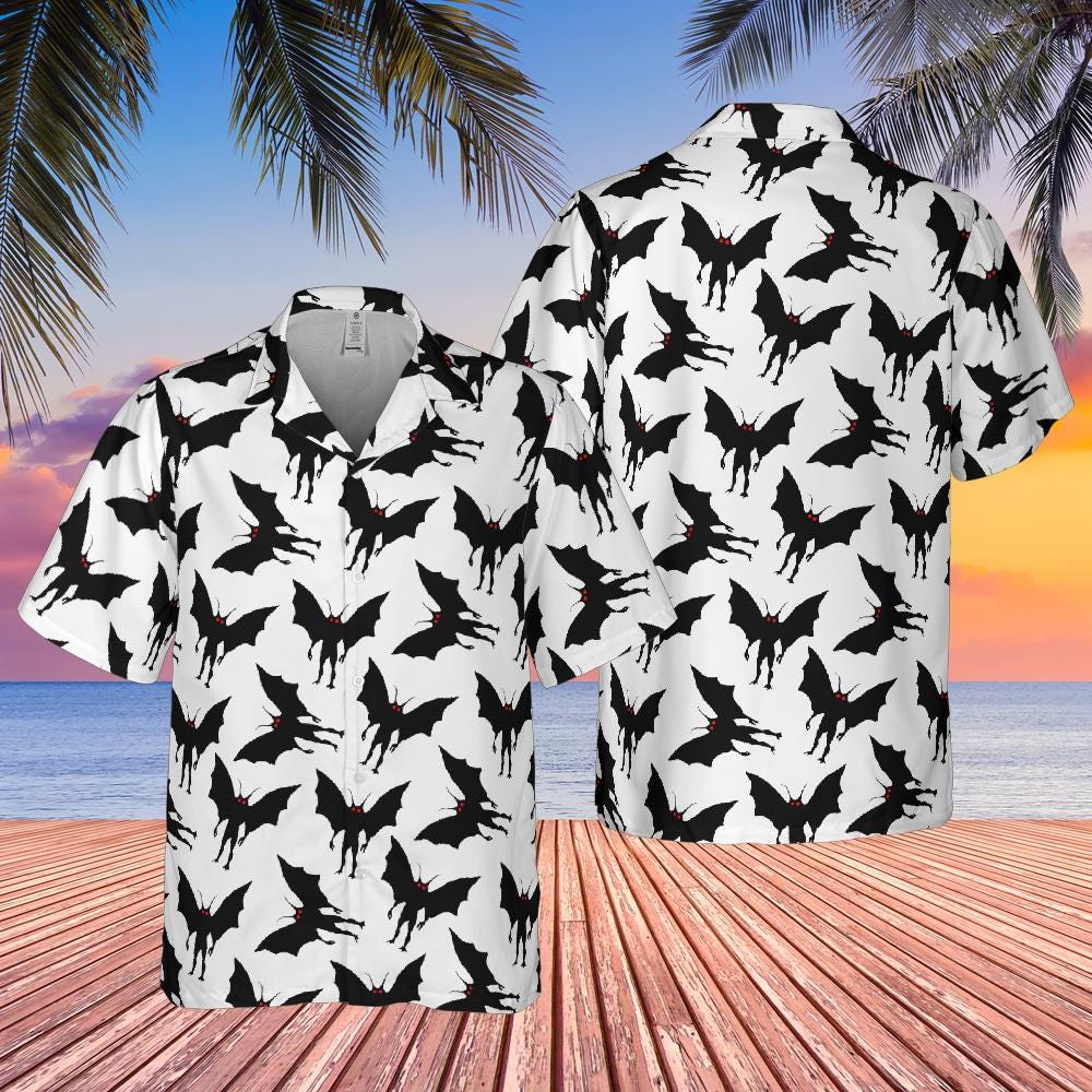 Mothman Hawaiian Shirt, Moth man Cryptid Shirt, Mothman West Virginia Cryptozoology Button Down Cryptid Shirt