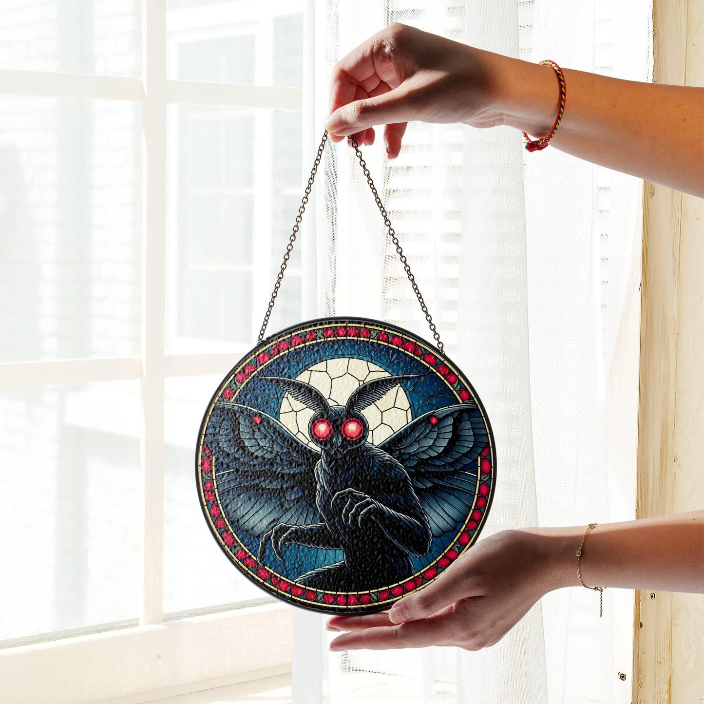 Mothman Stained Glass SunCatcher Mothman Cryptid Window Hanging Home Art