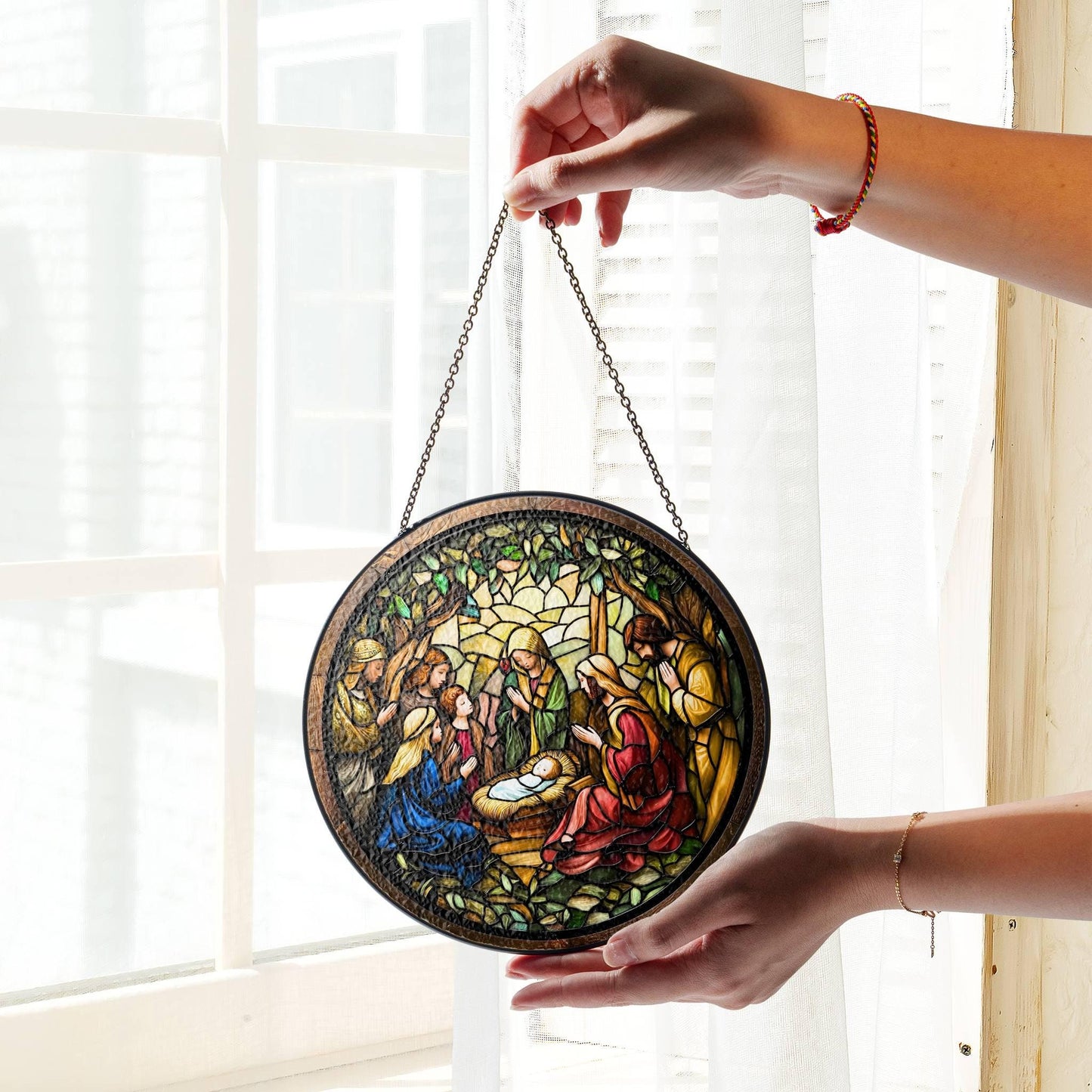 Nativity Stained Glass Nativity Scene Suncatcher Christian Jesus Art