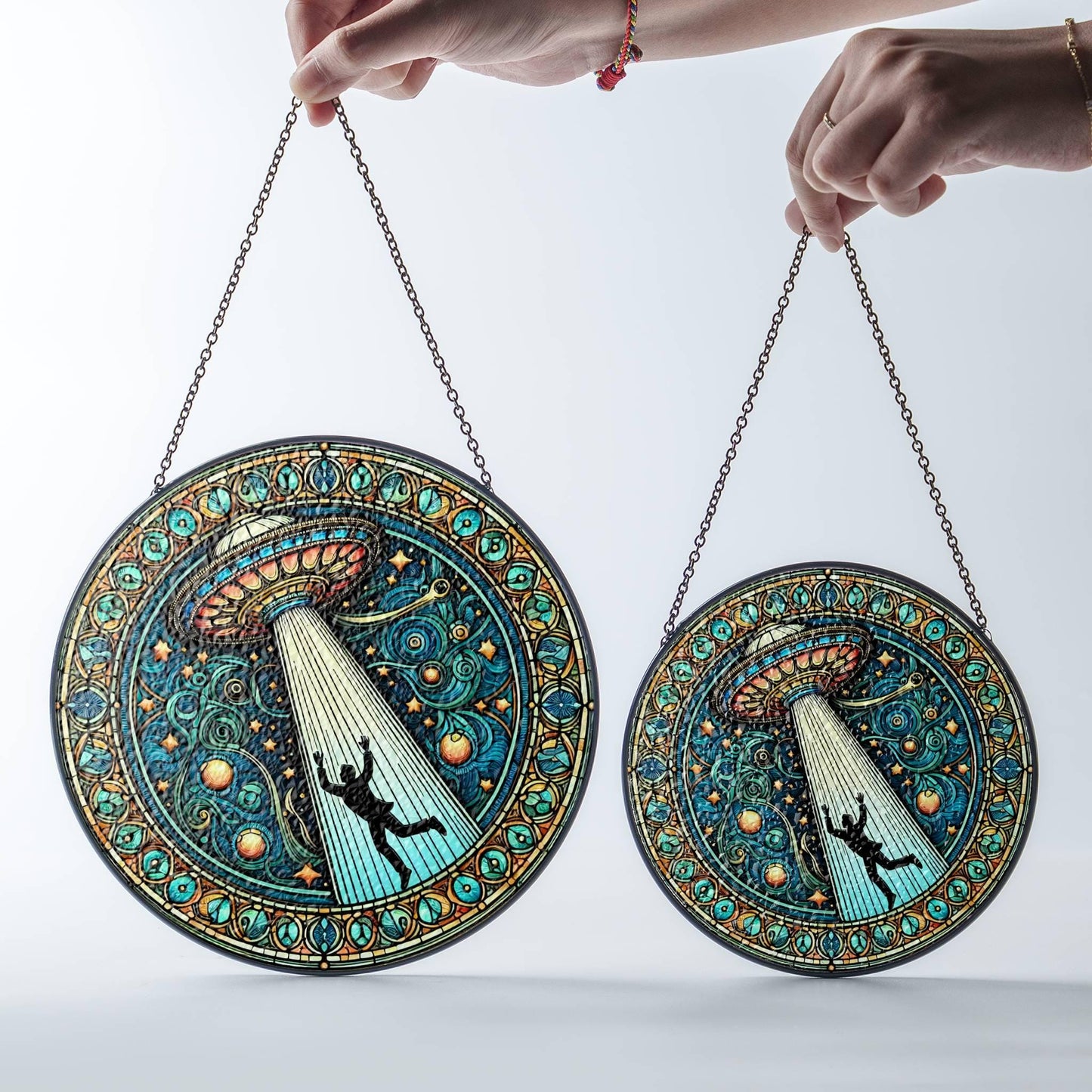 UFO Stained Glass SunCatcher UFO Abduction LightCatcher Cryptid Window Hanging