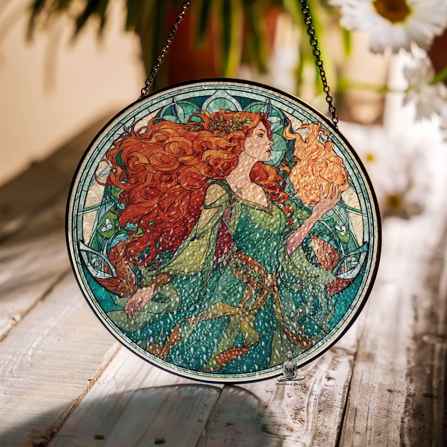 Brigid Stained Glass SunCatcher - Irish Celtic Goddess Window Hanging Decor