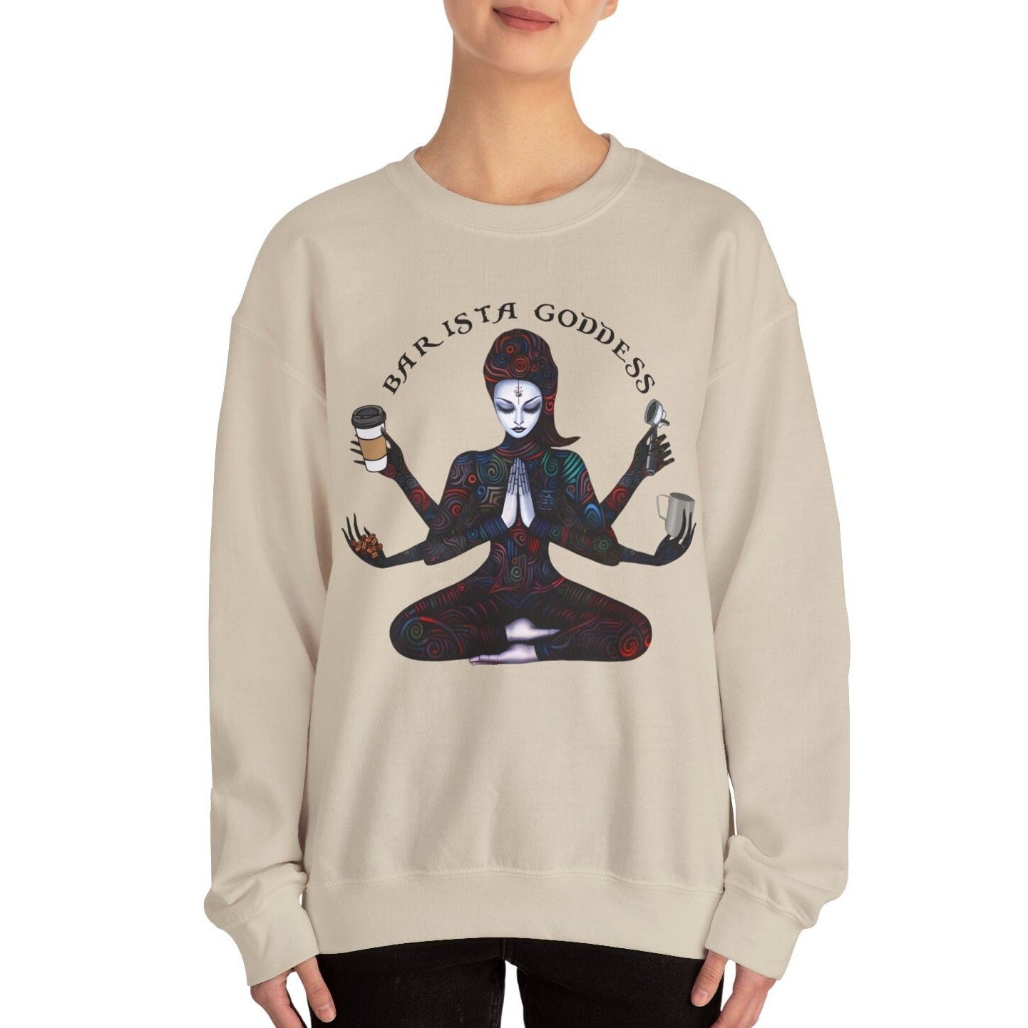 Barista Goddess Sweatshirt - Coffee Lover Crew Neck for Women
