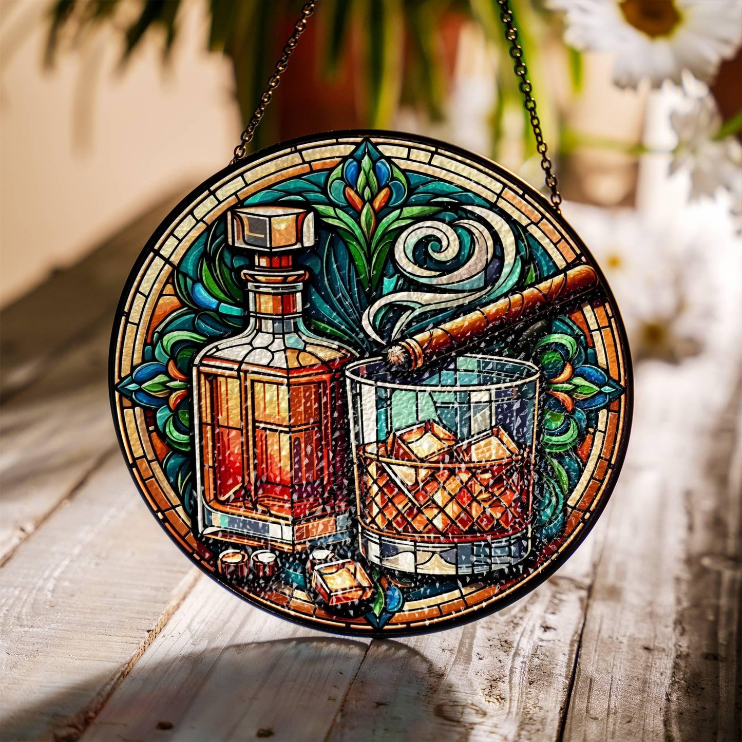 Whiskey Stained Glass SunCatcher Whisky Window Hanging Home Decor