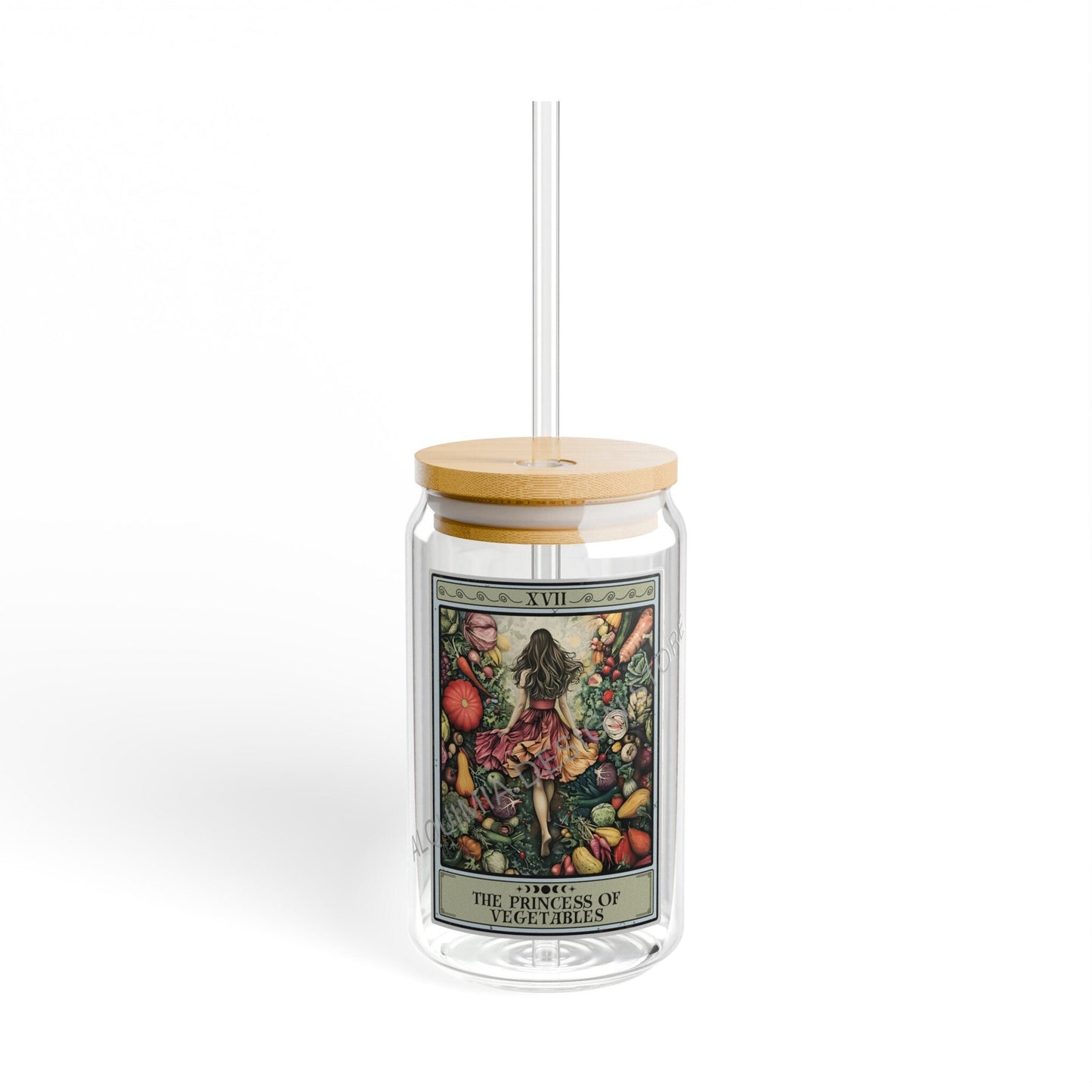 Vegetable Lover Tumbler - 16oz Tarot Card Sipper Glass with Bamboo Lid