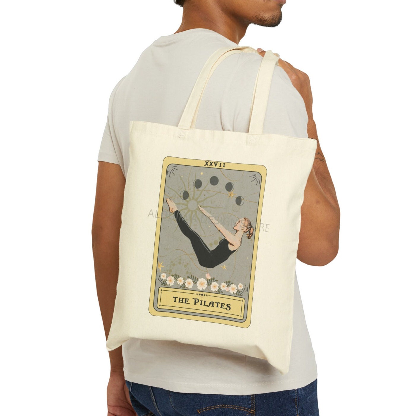 Pilates Tote Bag - Pilates Tarot Card Canvas Bag for Pilates Lovers