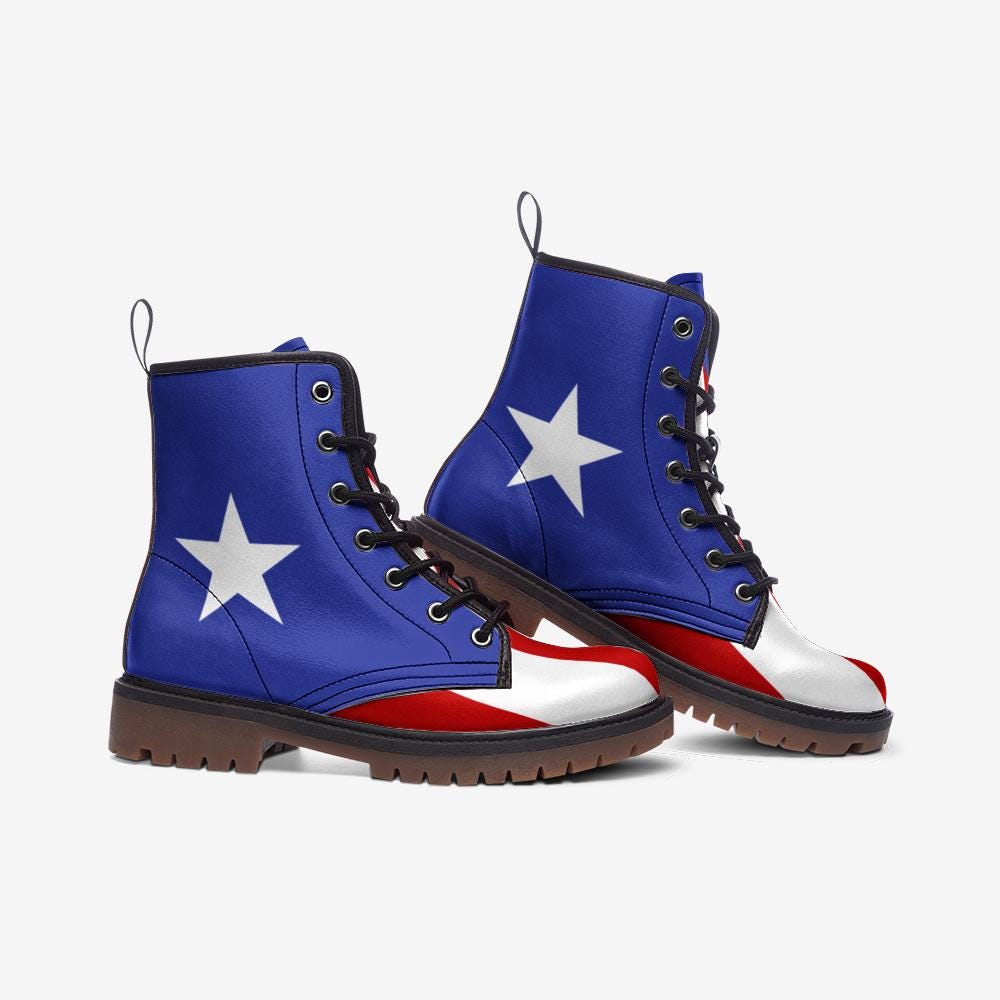 Puerto Rico Flag Boots, Vegan Leather Combat Boots Boricua Shoes