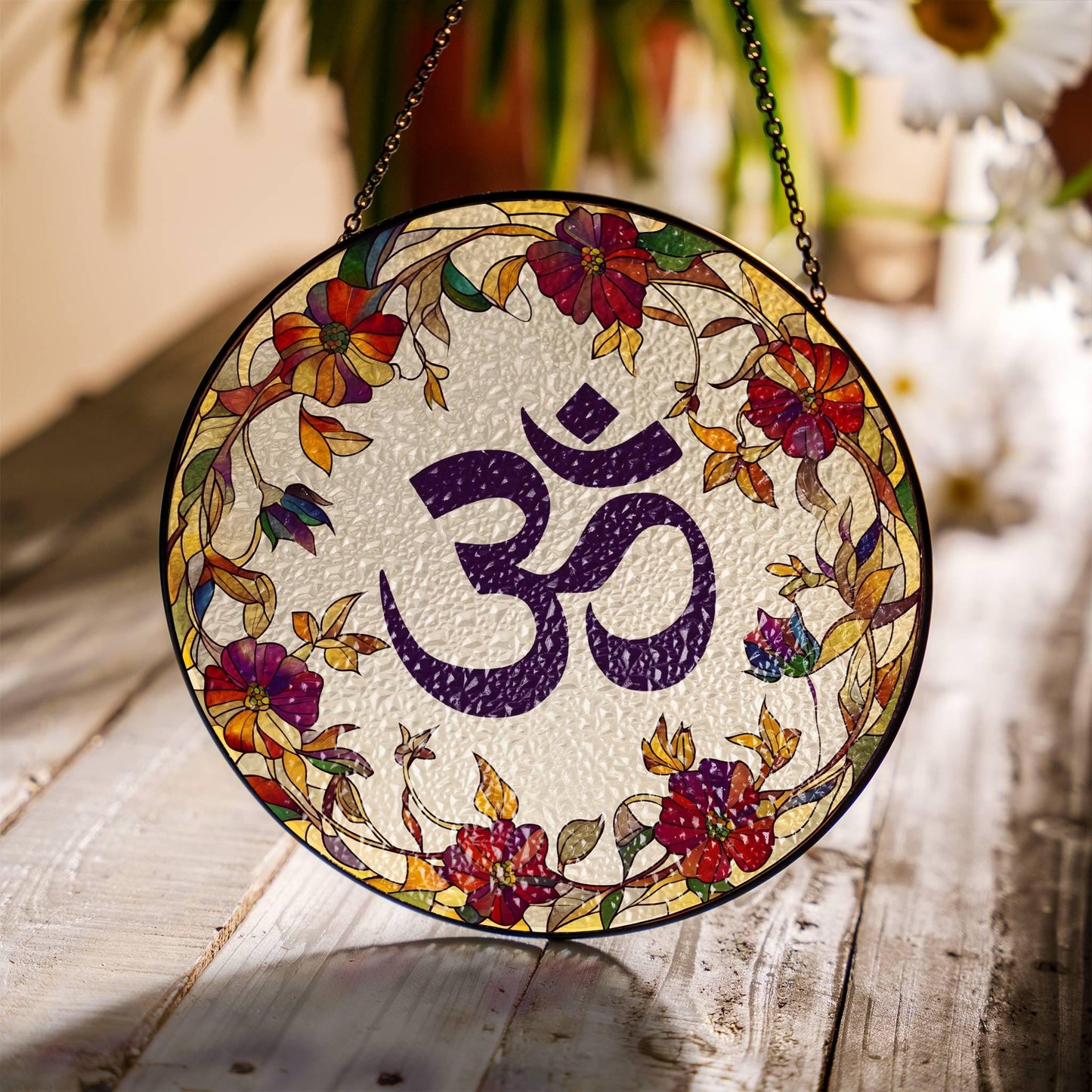 Om Stained Glass San Ohm SunCatcher Light Catcher Aum Window Hanging Protection