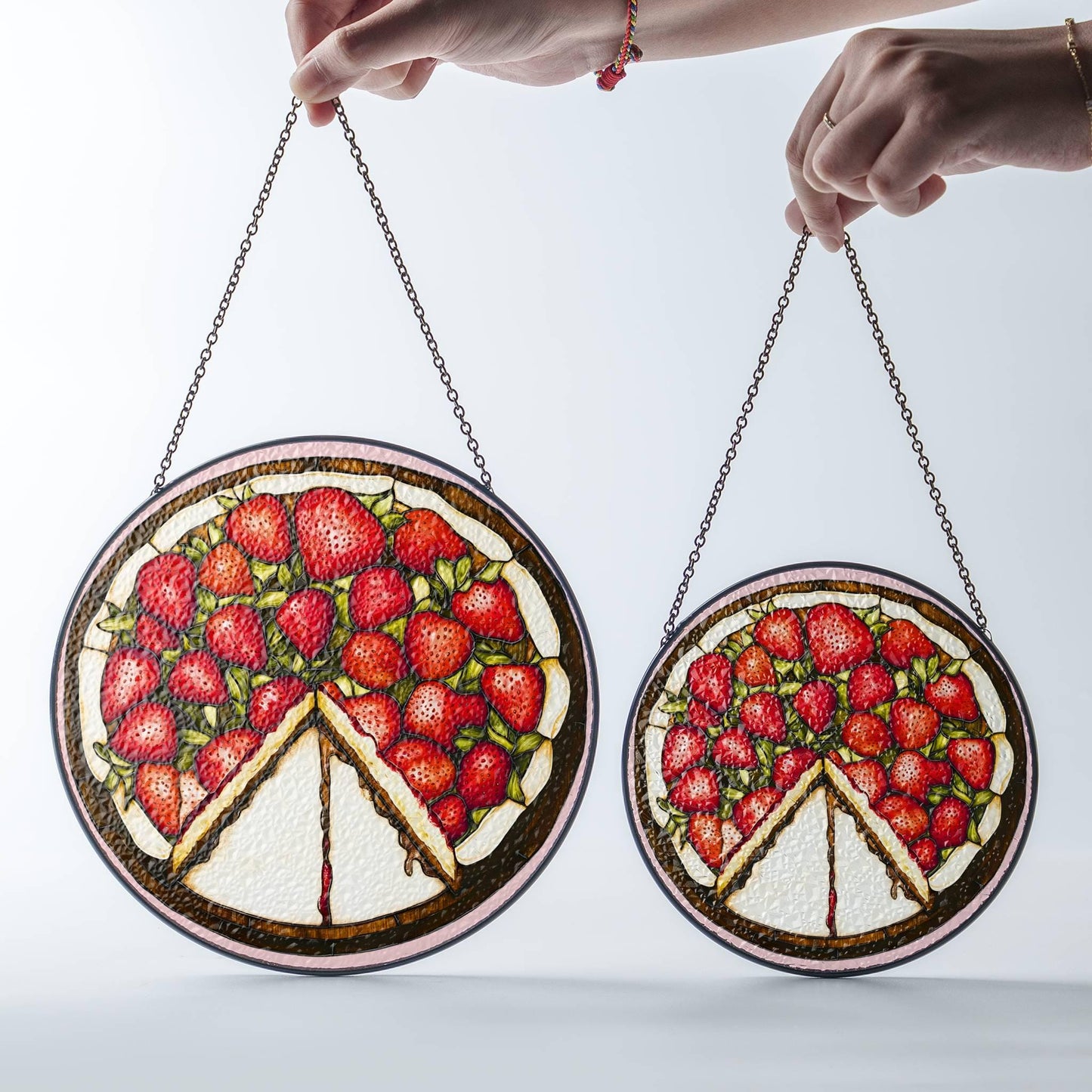 Strawberry Cake Stained Glass SunCatcher Cake Art Light Catcher Window Decor