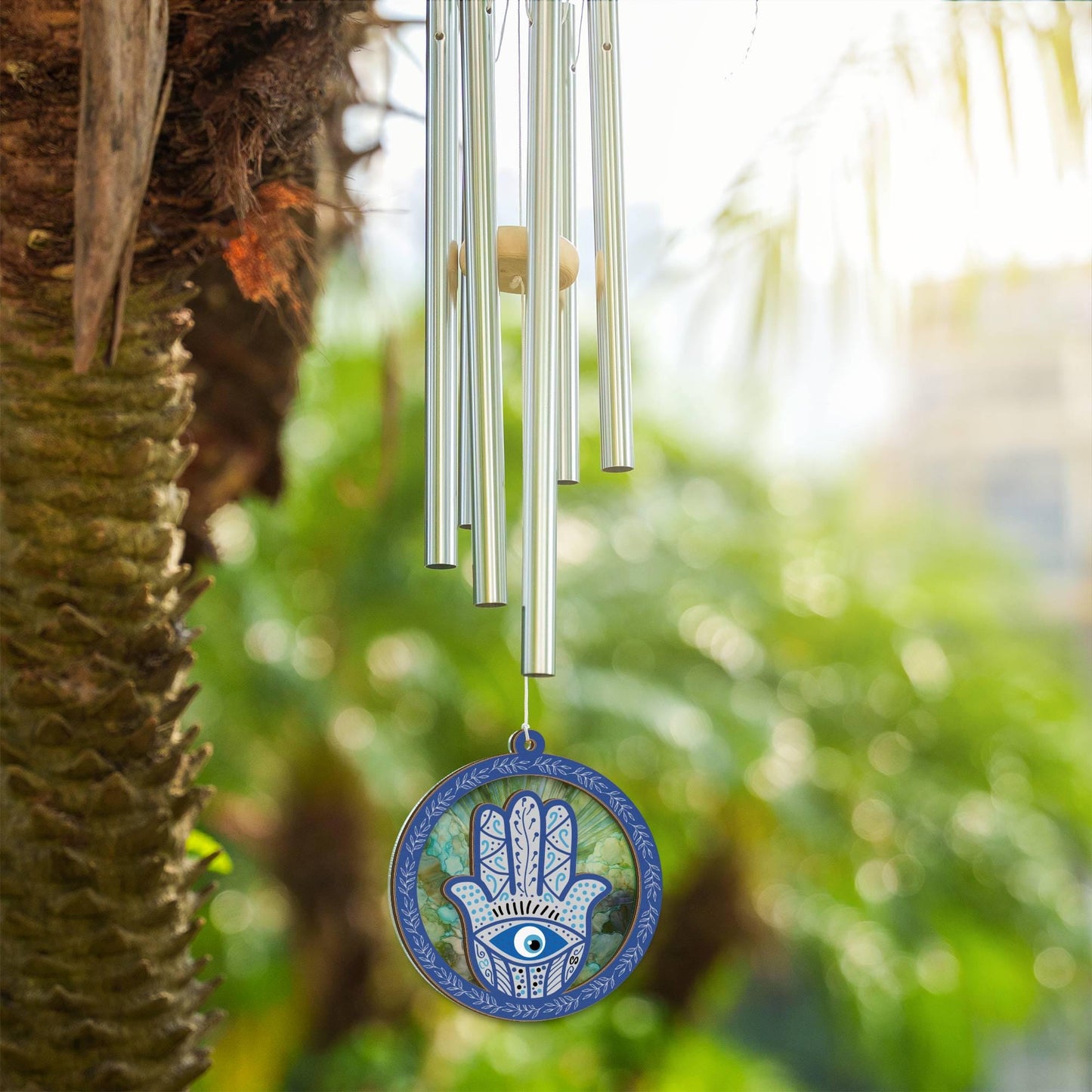 Hamsa Hand Wind Chime Suncatcher - Hand of Fatima Home Decor Gift