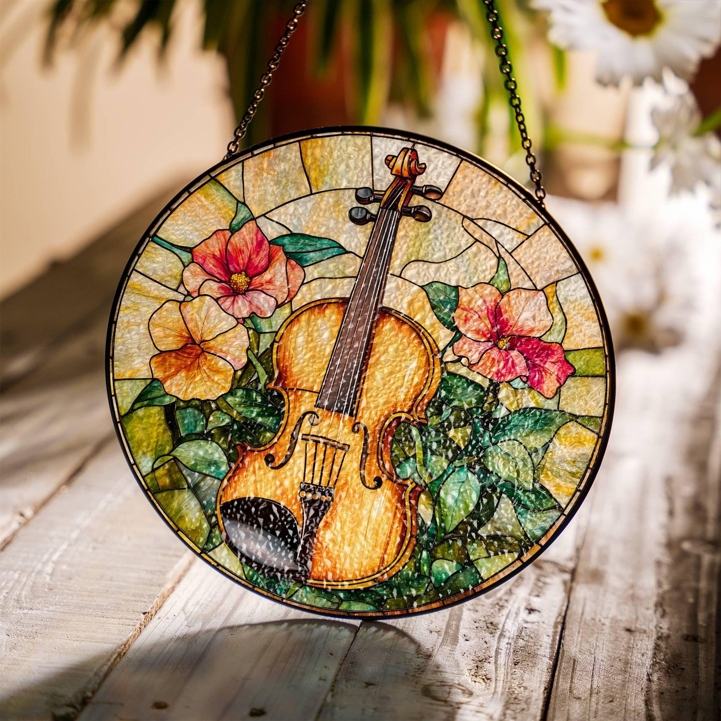 Violin Stained Glass Sun Catcher - Violinist Window Hanging Decoration