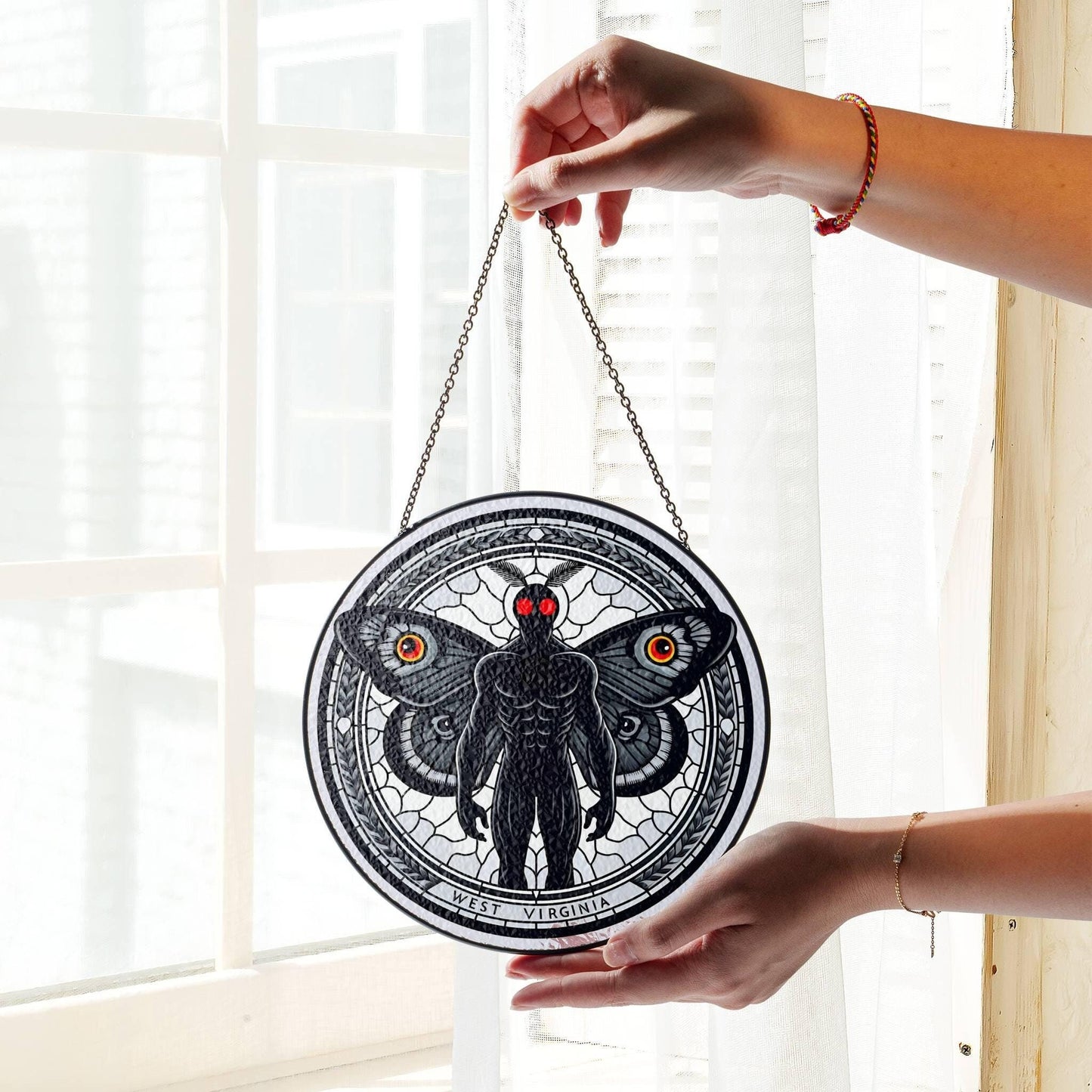 Mothman Stained Glass Sun Catcher - Cryptid Window Hanging Decor