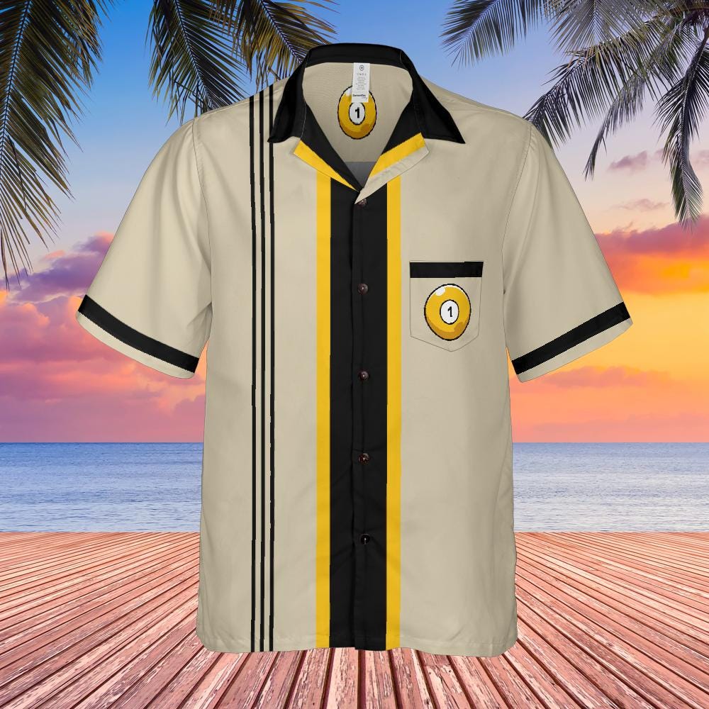Lucky You Cherry One 1 Ball Button Down Shirt with Pocket, One Ball Short-sleeve Hawaiian